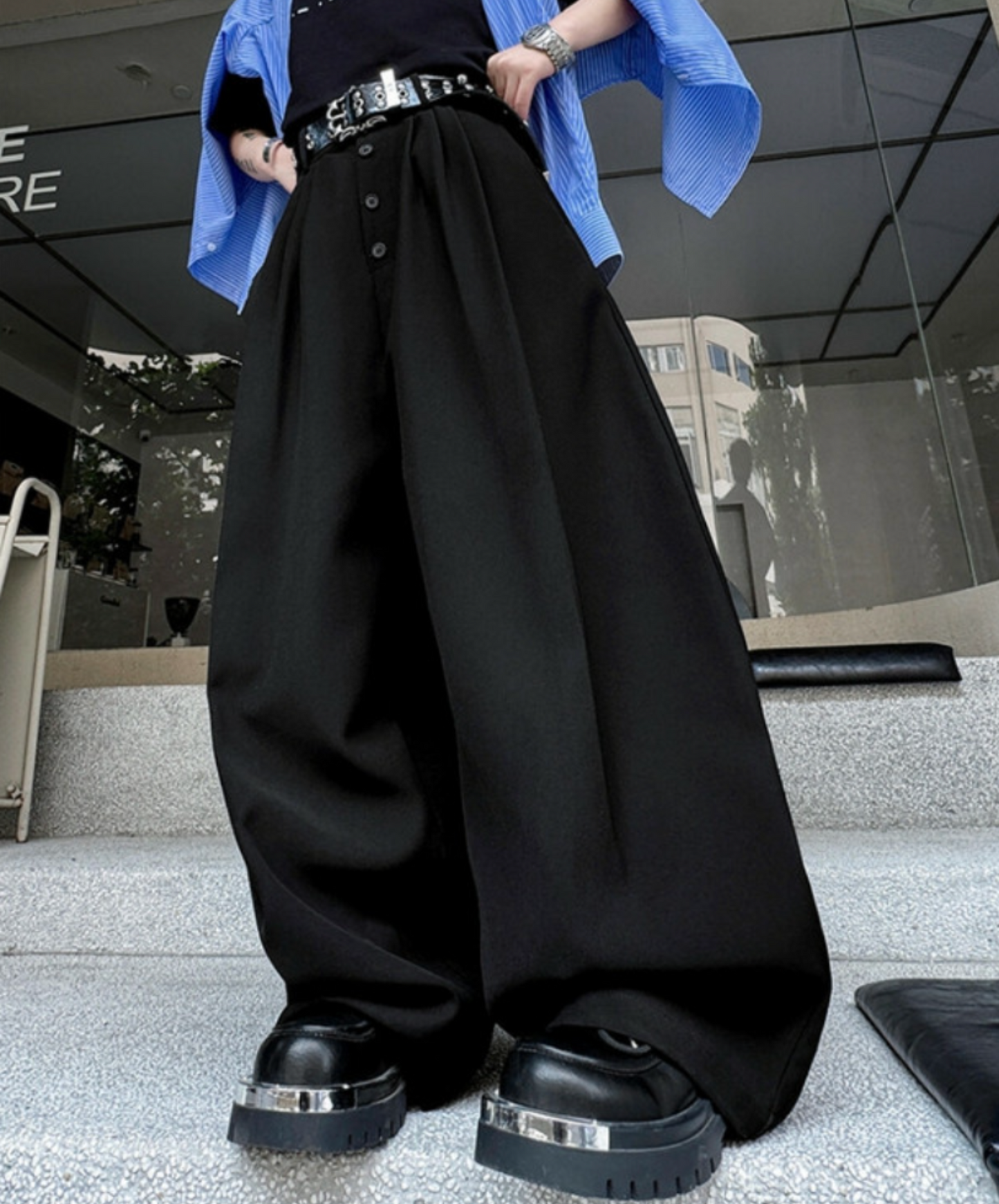 casual button design wide pants EN2338