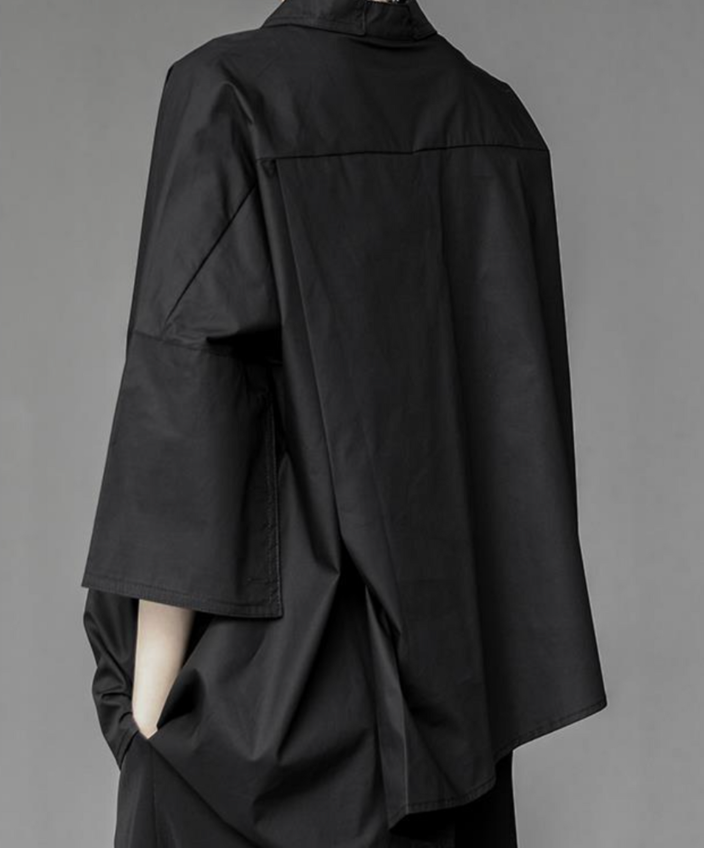 dark asymmetric tuck drape shirt EN2141