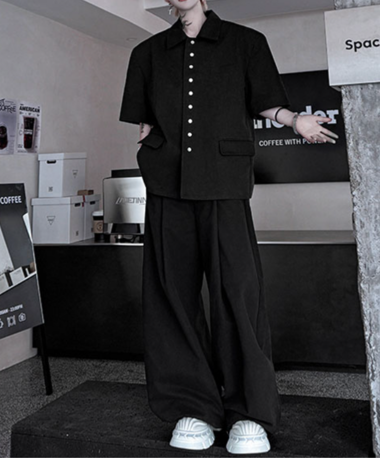 【style75】dark mode outfit set EN2114(shirt + pants set)