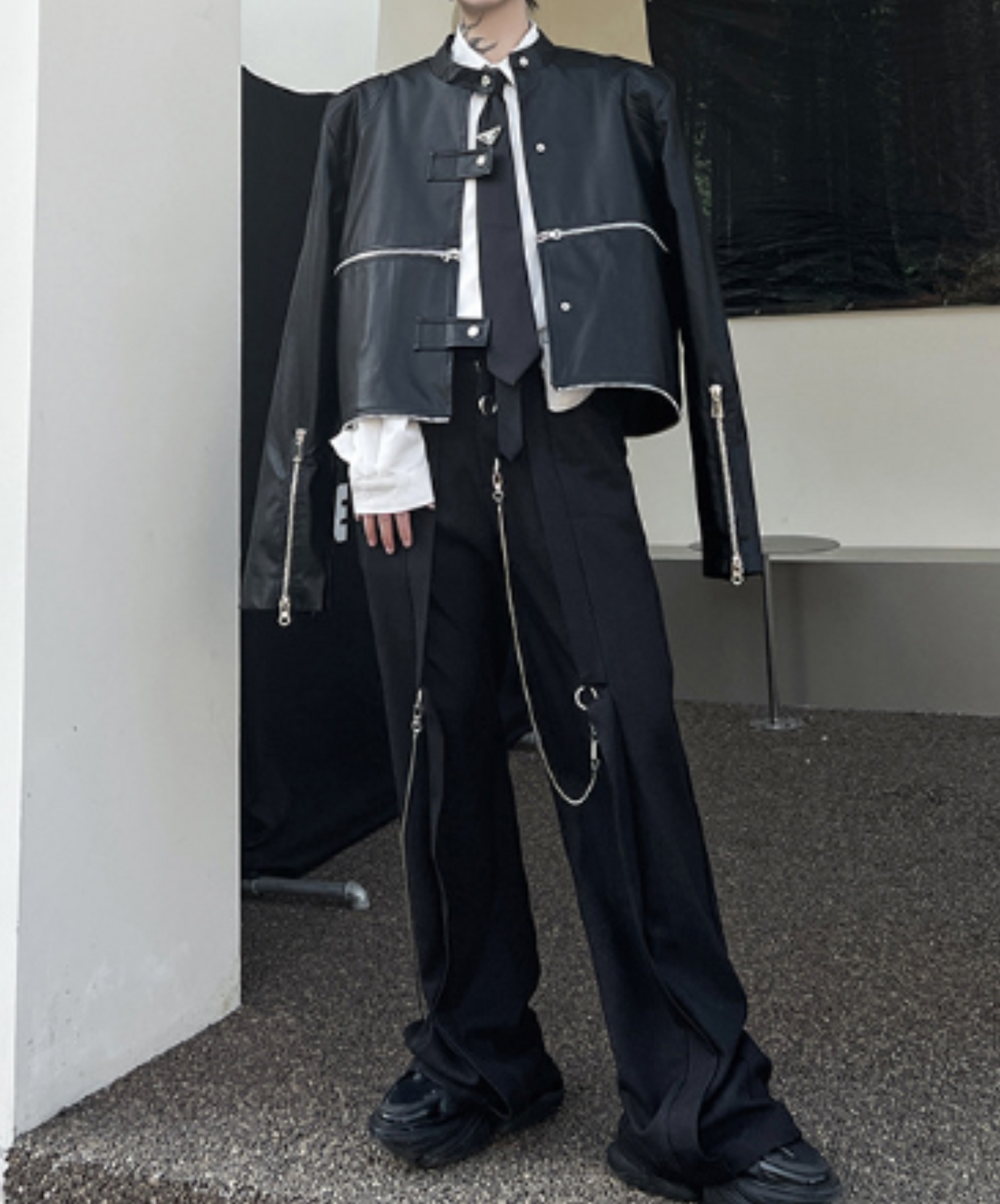 zip design leather jacket EN1229