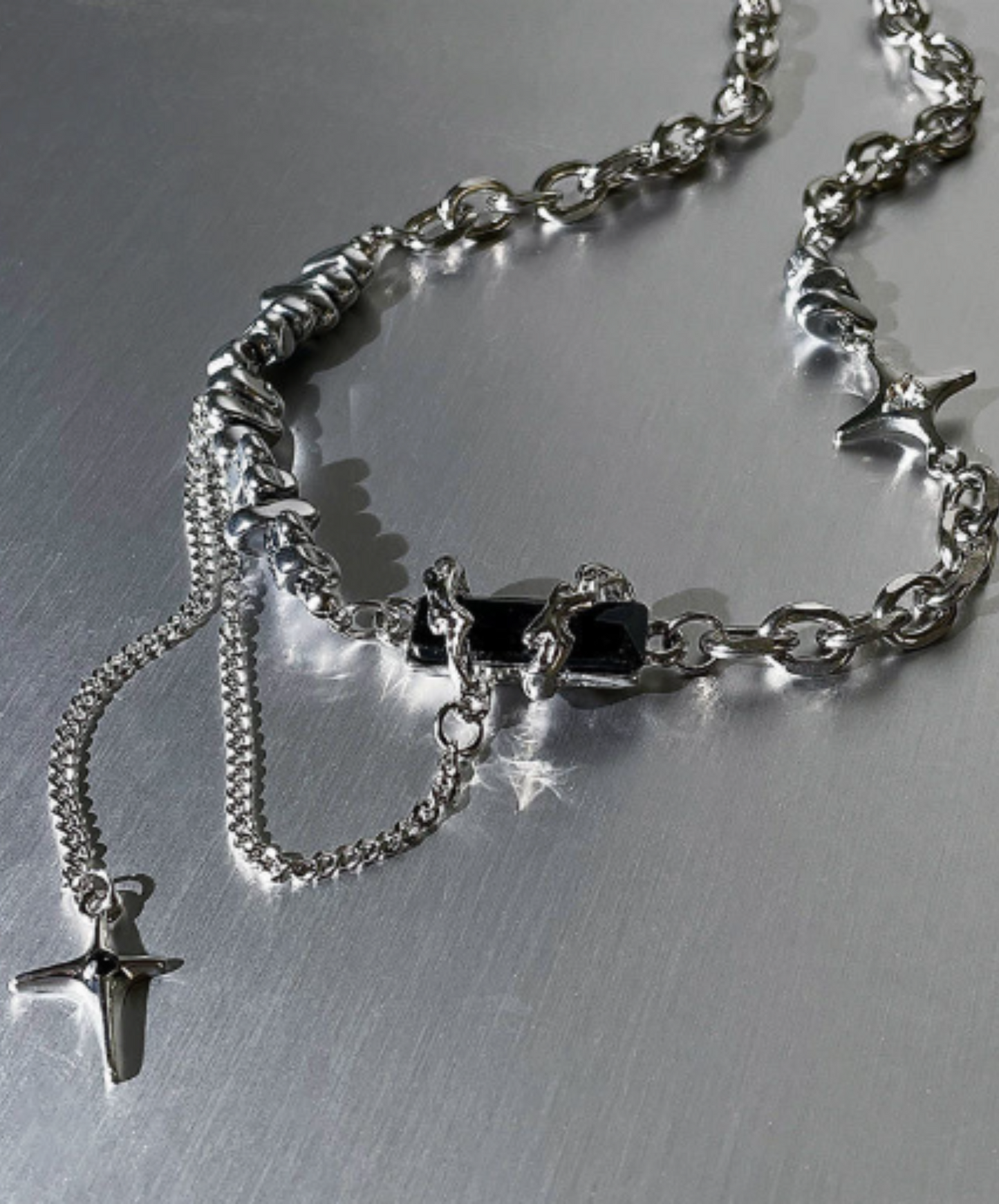 baroque stone and cross necklace EN1980