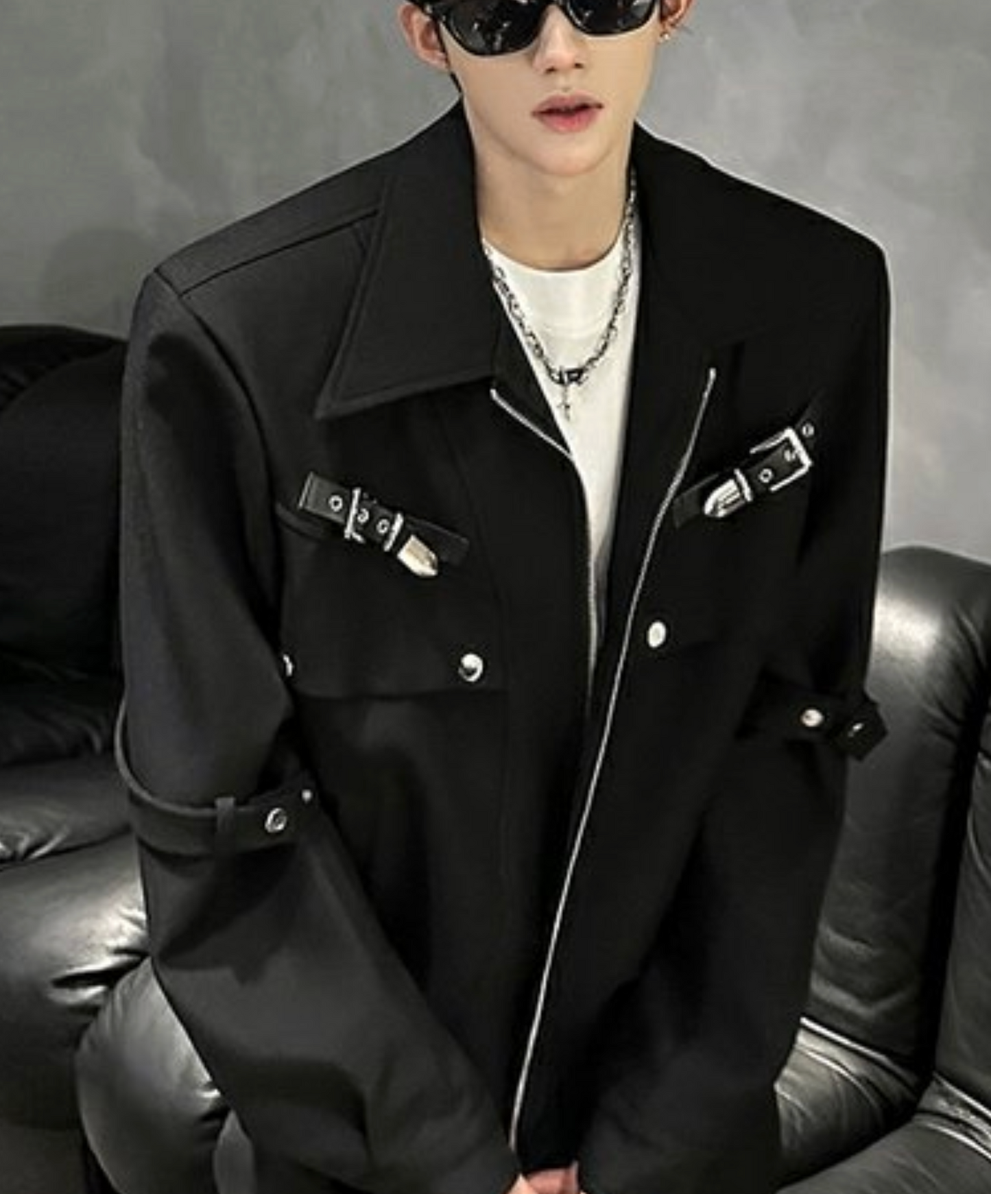 dark metal button short length jacket EN2455