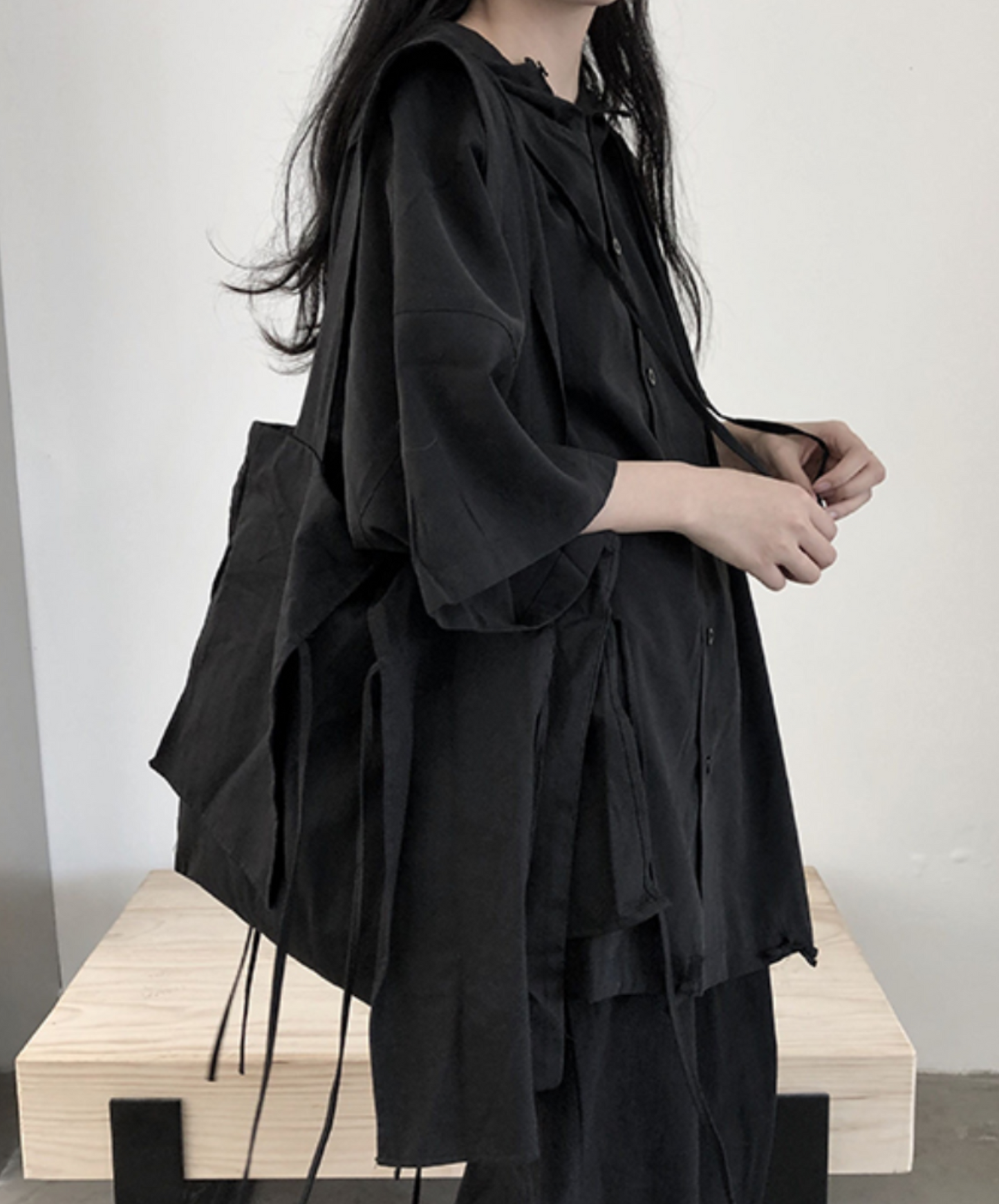 dark black ribbon shoulder bag EN1537