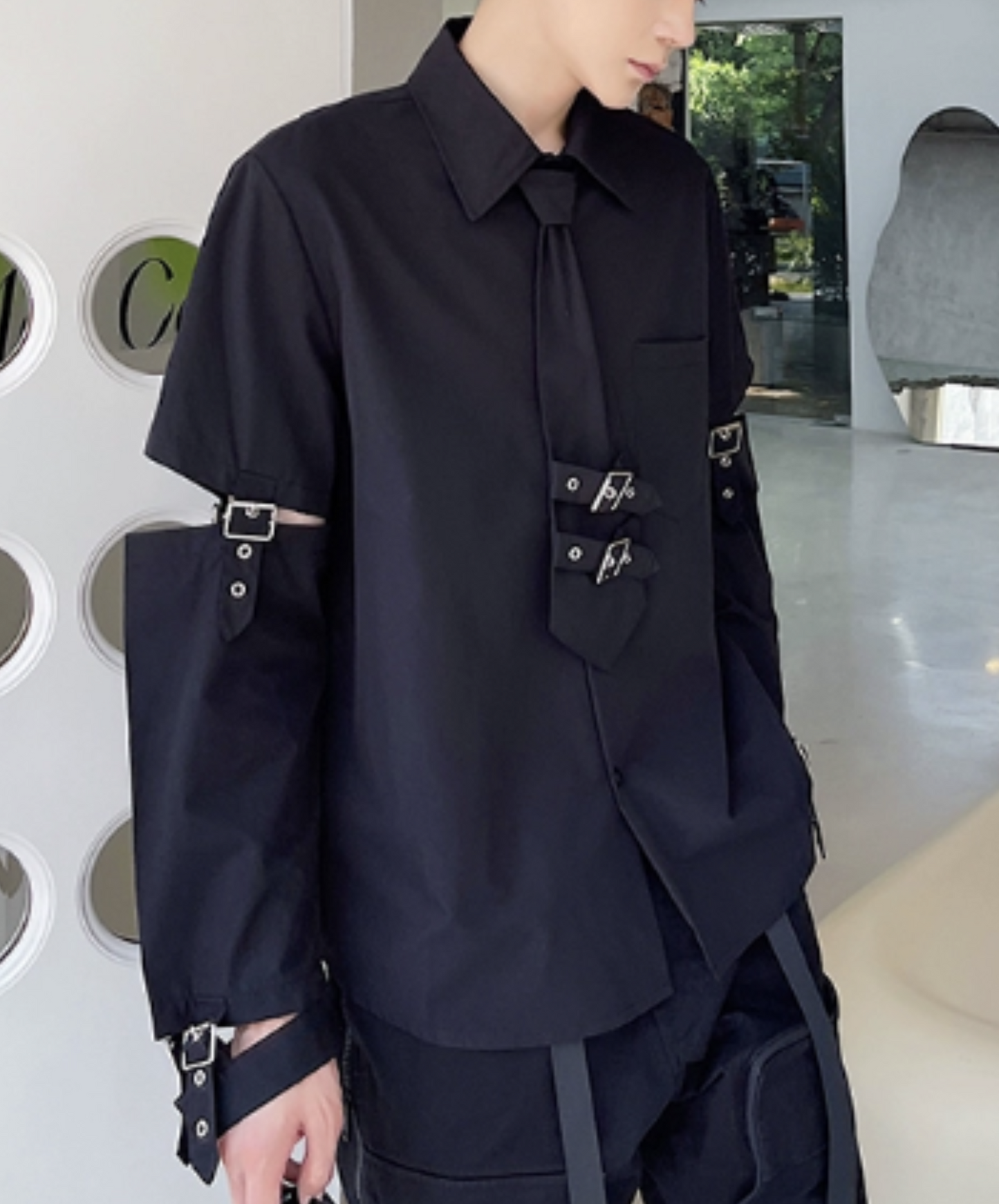 dark buckle decoration shirt EN1052