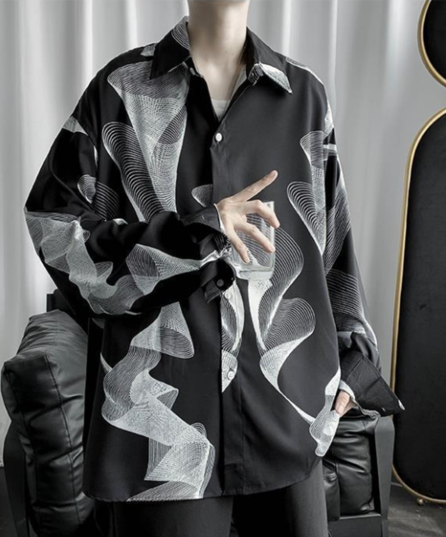 monotone geometric pattern shirt EN989