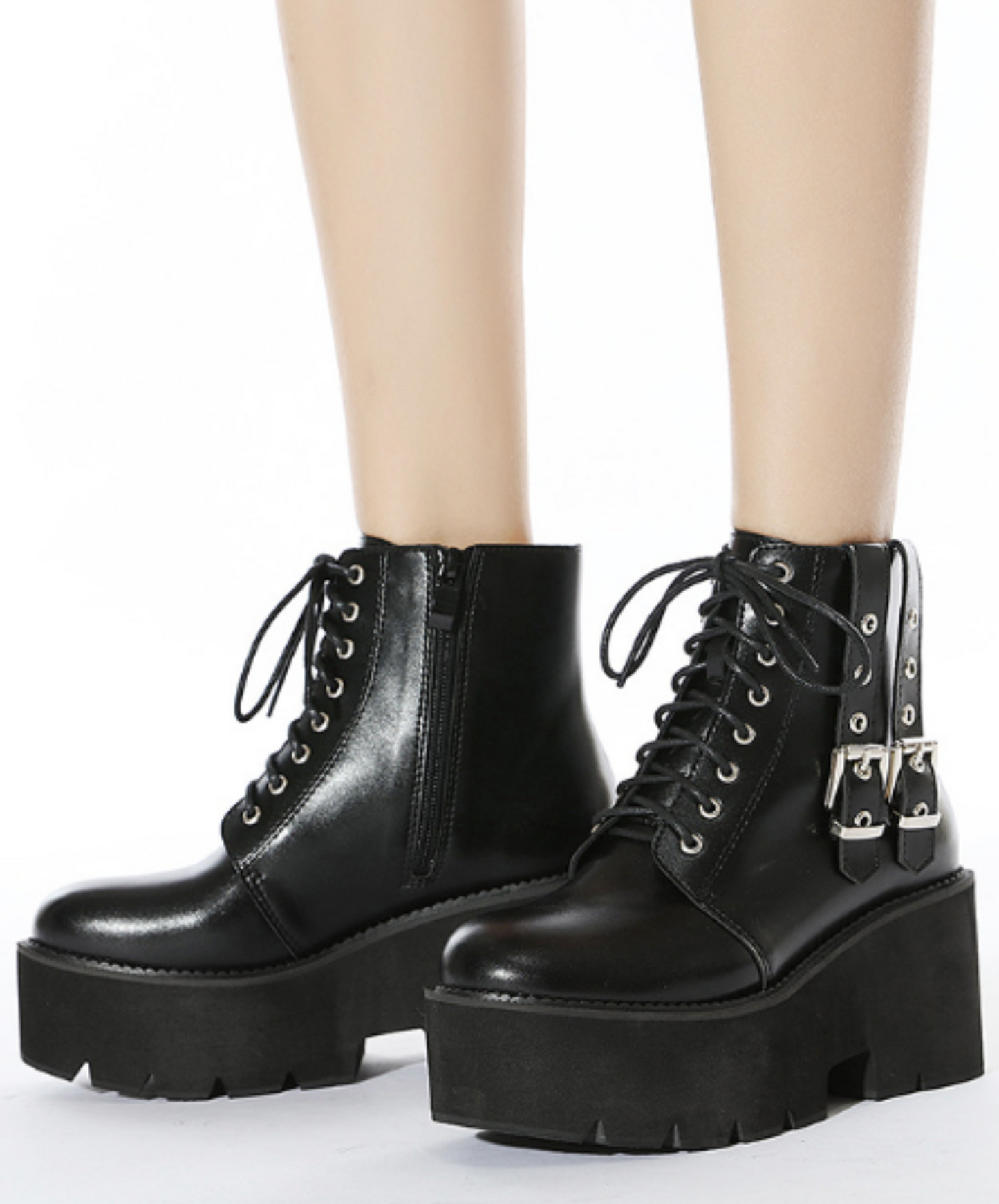 double buckle zip up boots EN1293