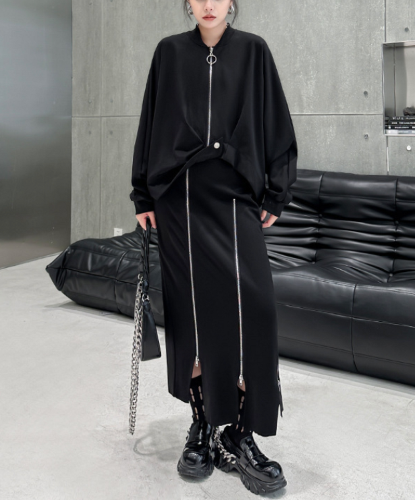 dark deformed hem design jacket EN2356