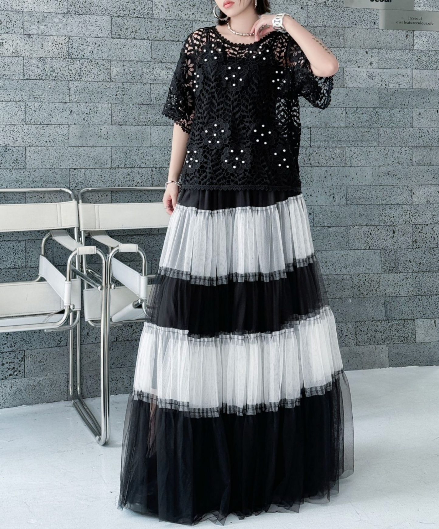monotone border tulle skirt EN2282