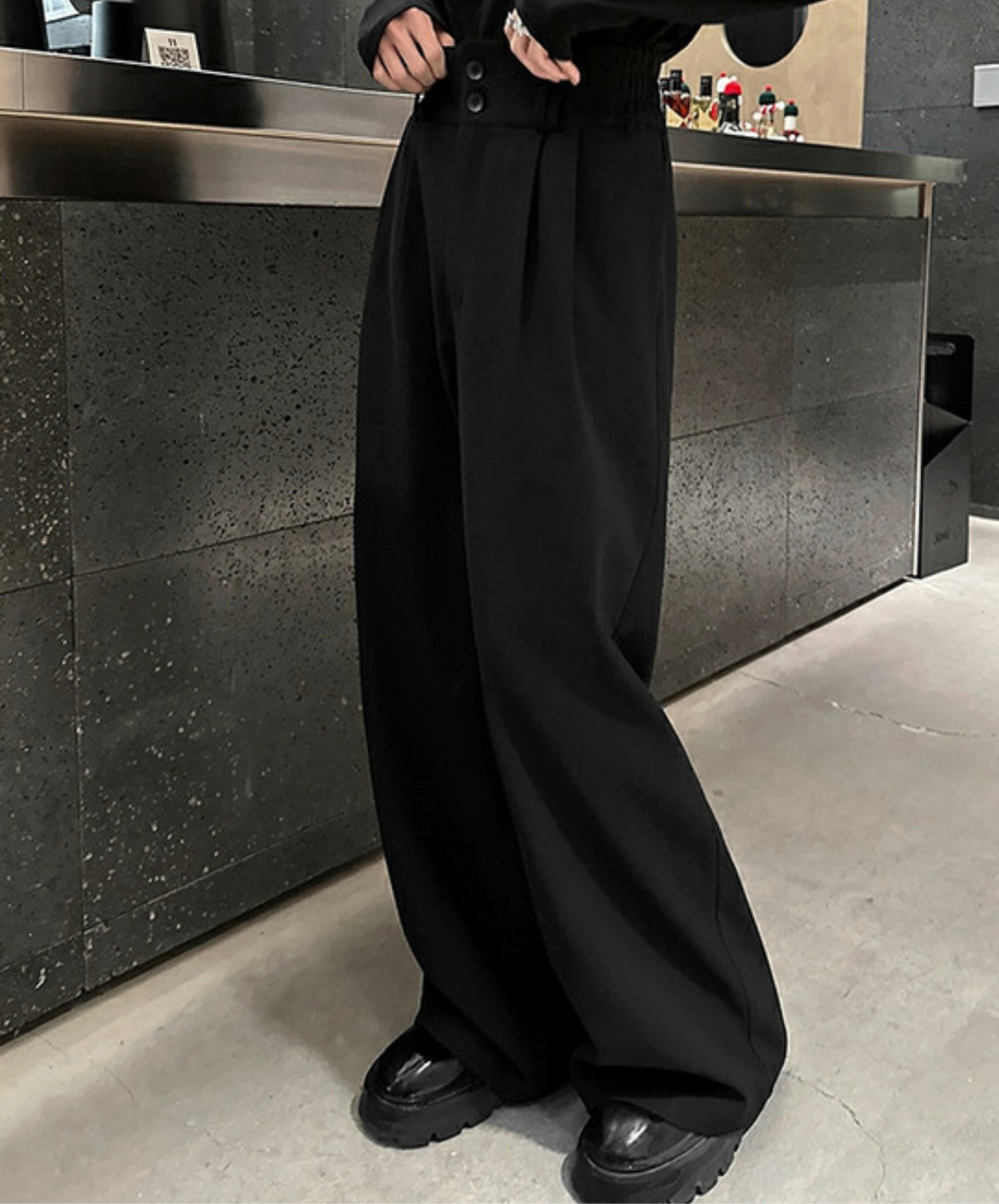 high-waisted draped straight wide pants EN2386