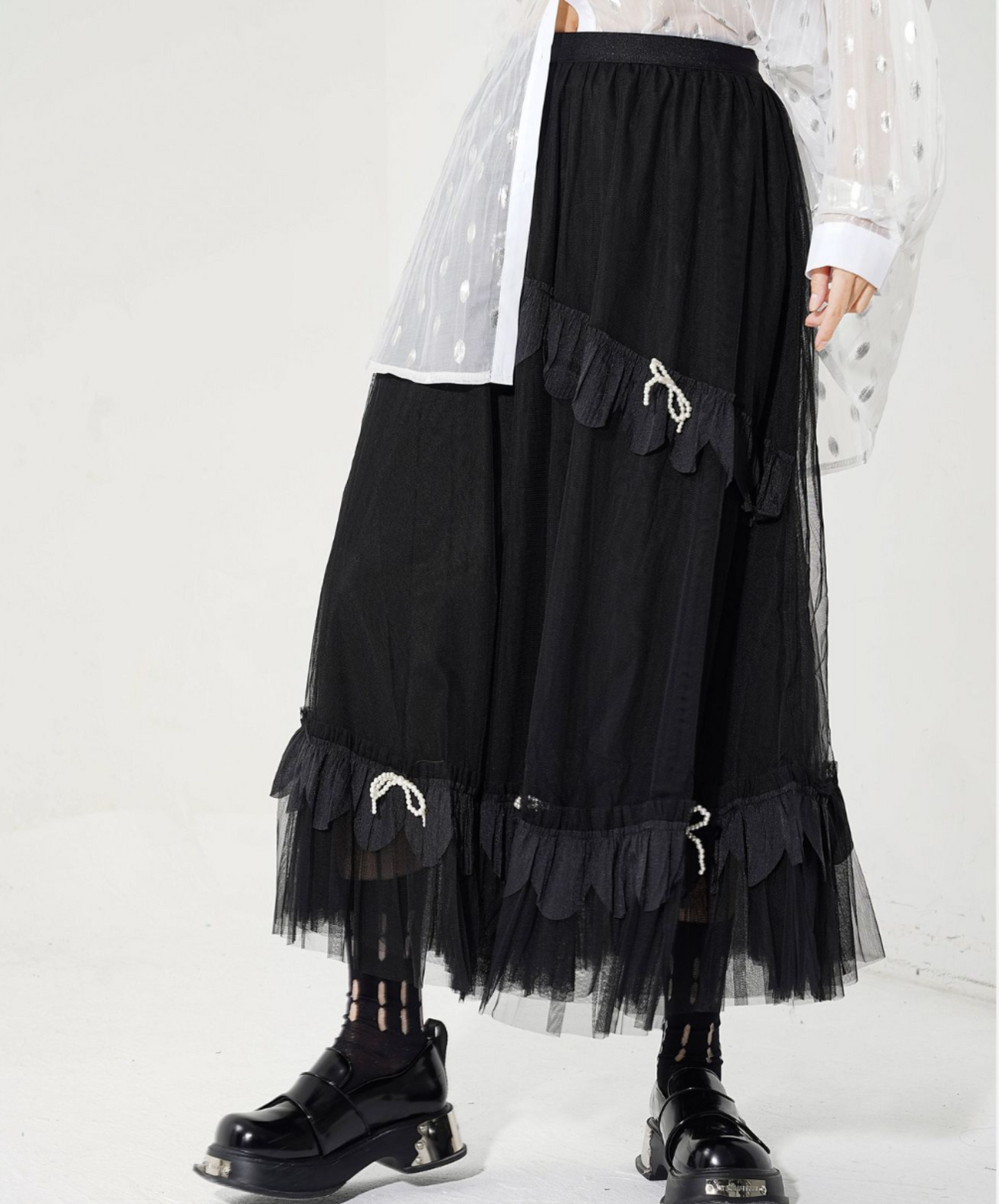 petite pearl ribbon voluminous skirt EN2287