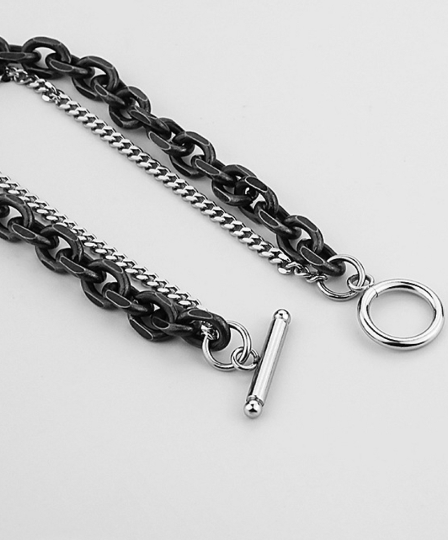 black & silver 2 types chain bracelet EN1595