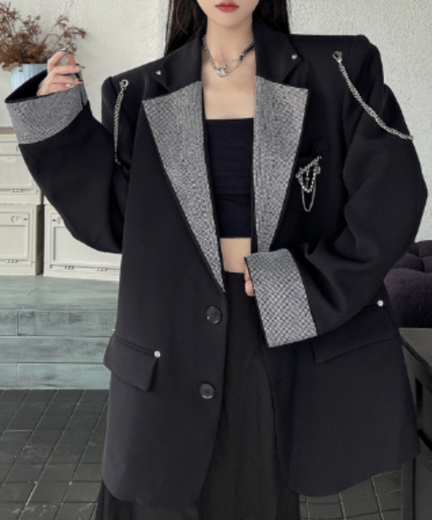 metallic-like chain decoration jacket EN1985