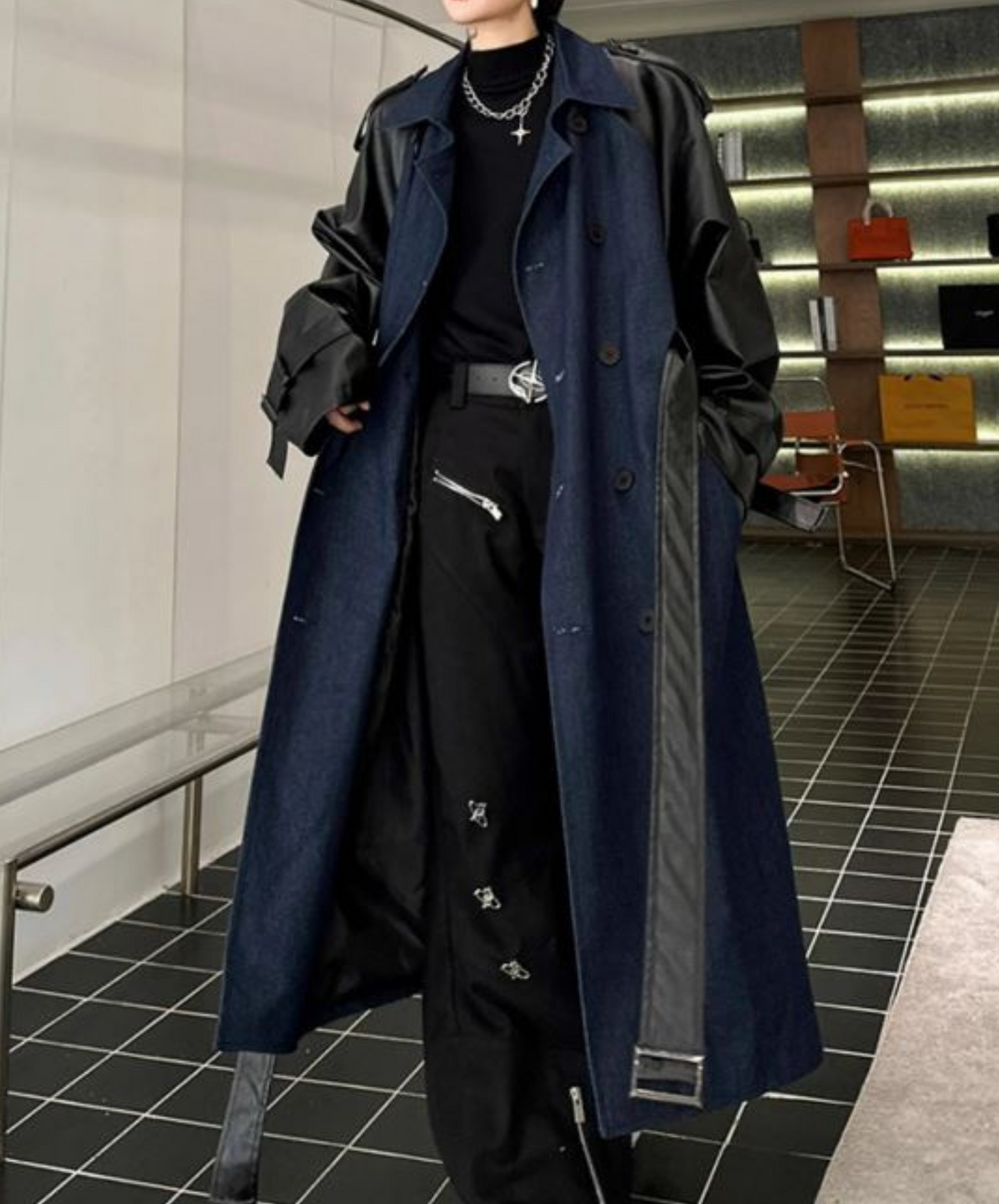 mixed double breasted material coat EN1371