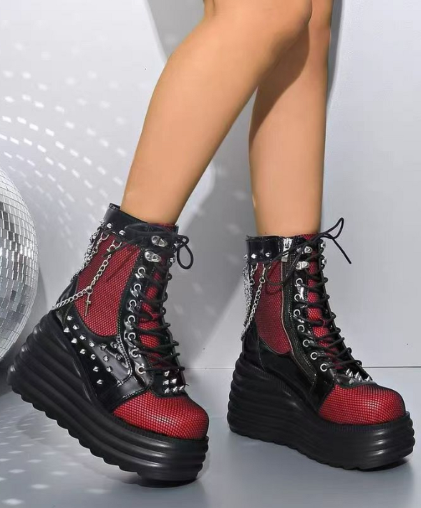 sheer red lace-up boots EN2373
