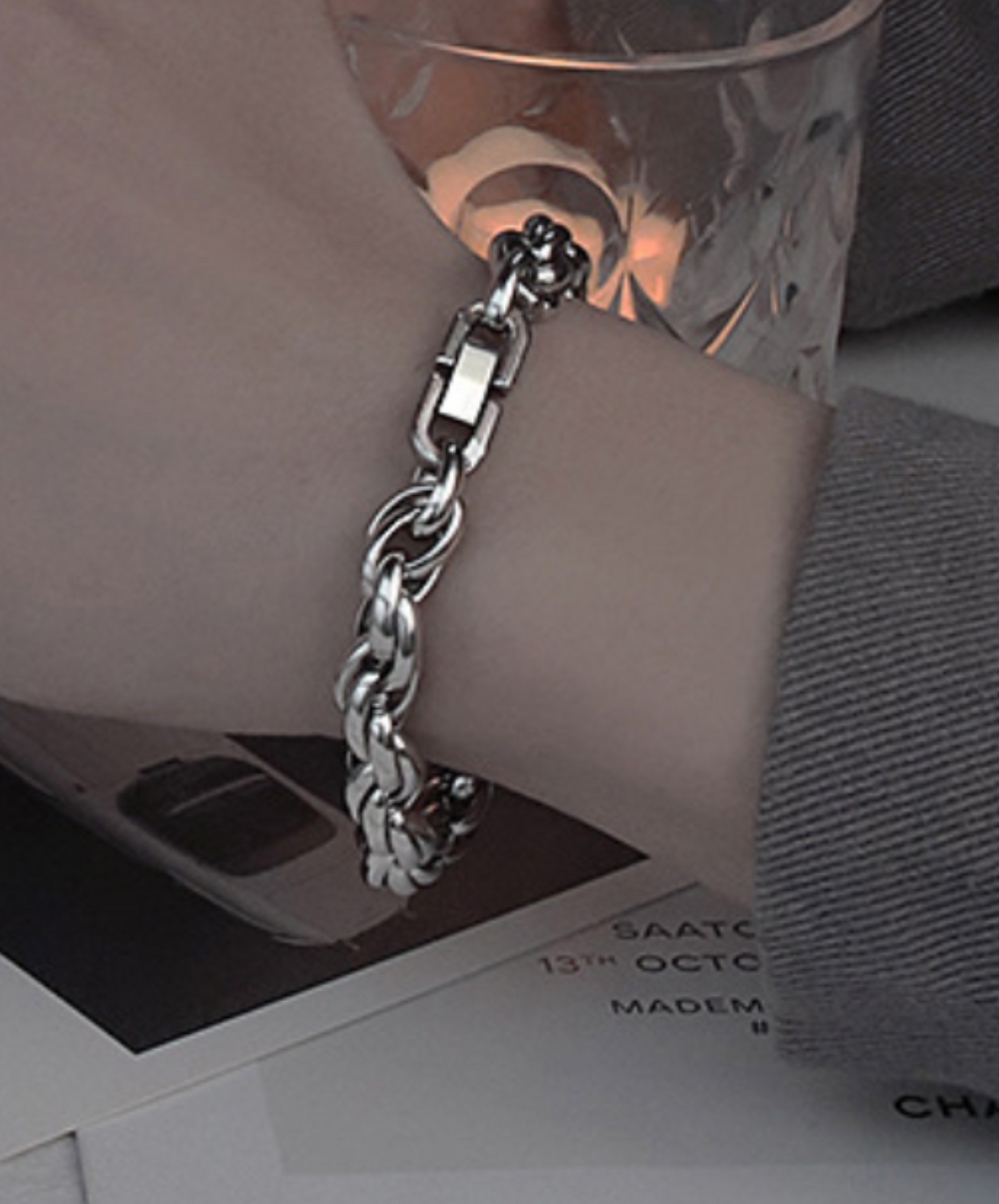 wave line silver chain bracelet EN2063