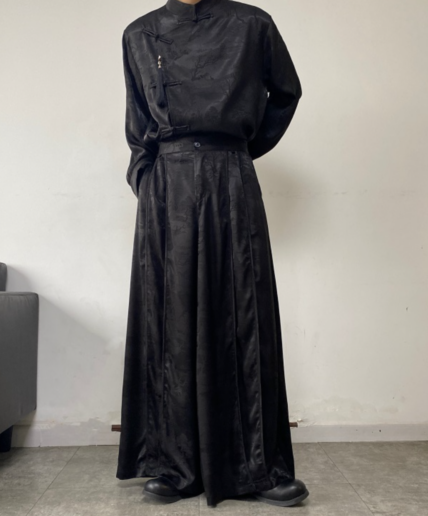 with chinese style printed tassel long pants EN1518