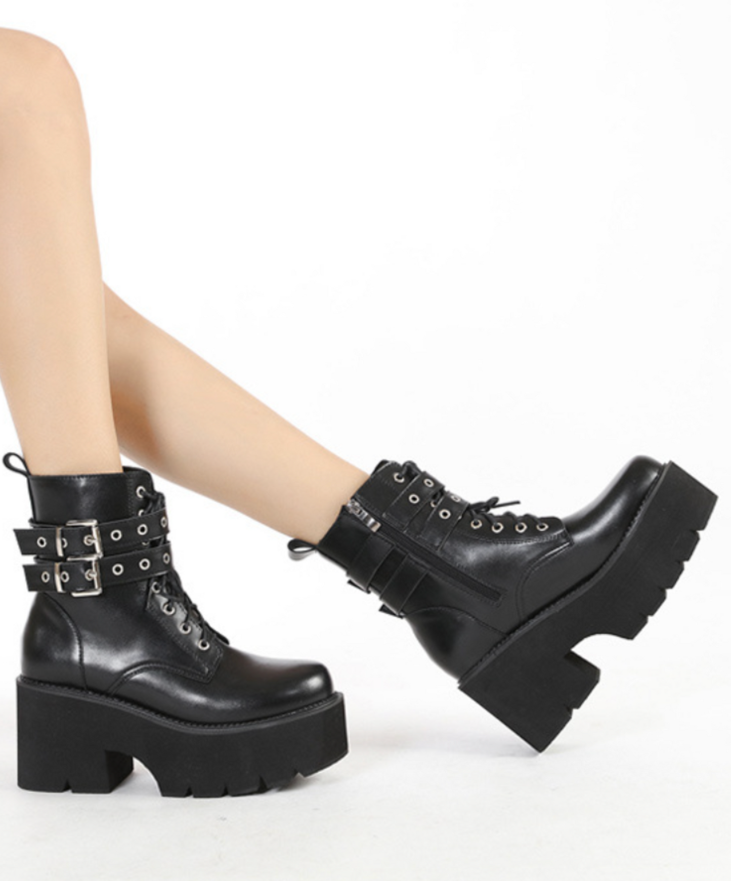 simple double belt design zip up boots EN2315