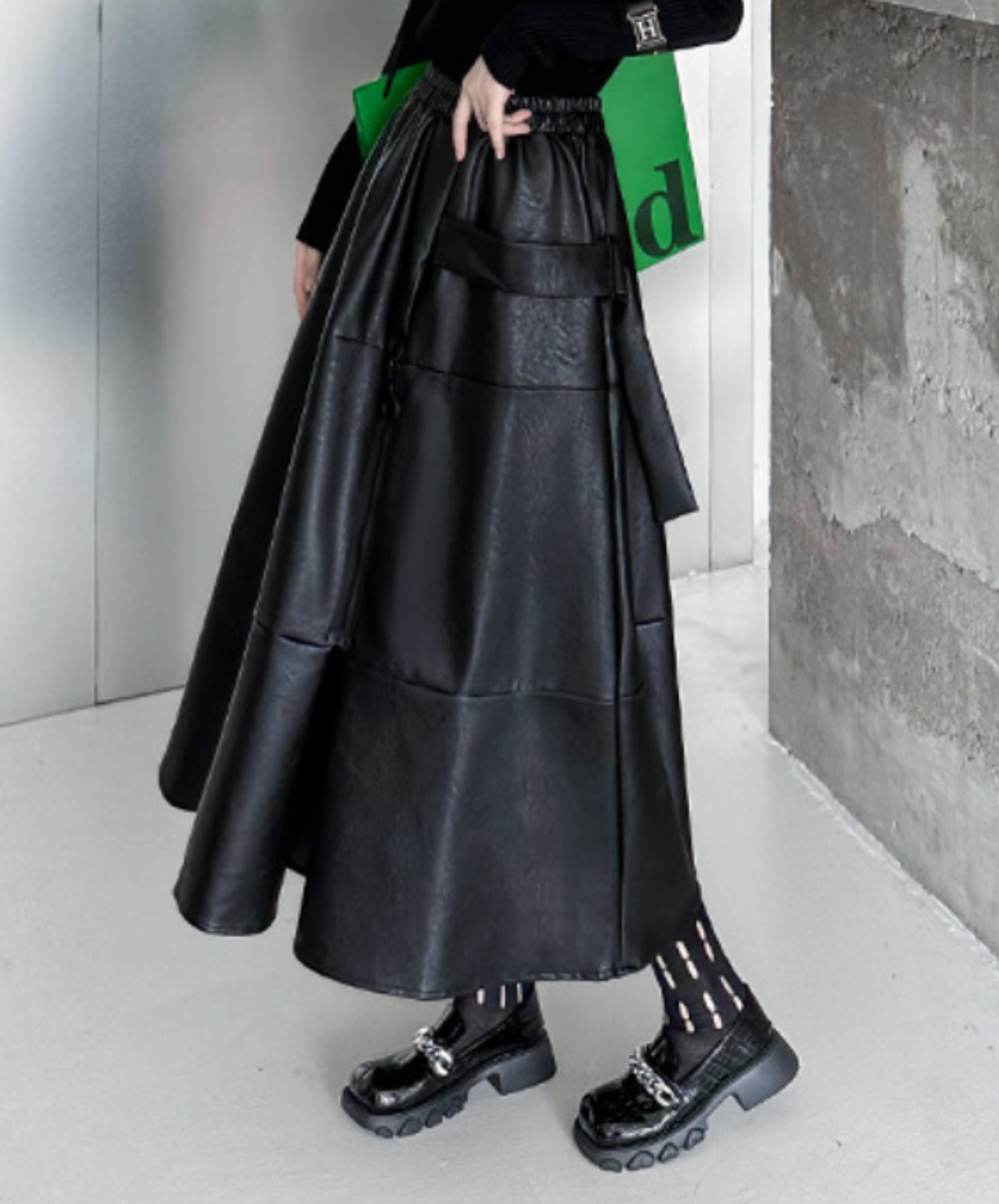 retro design hard pu leather skirt EN2342