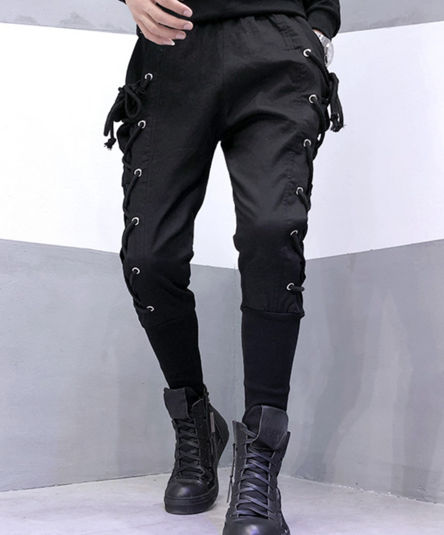 dark lace-up slim pants EN2198