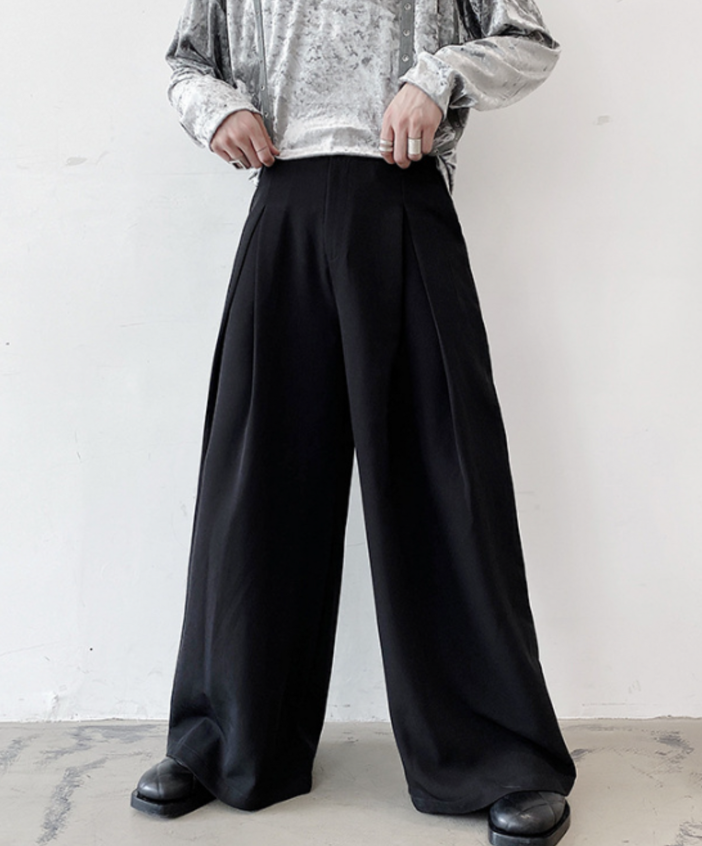 dark wide loose mop pants EN924
