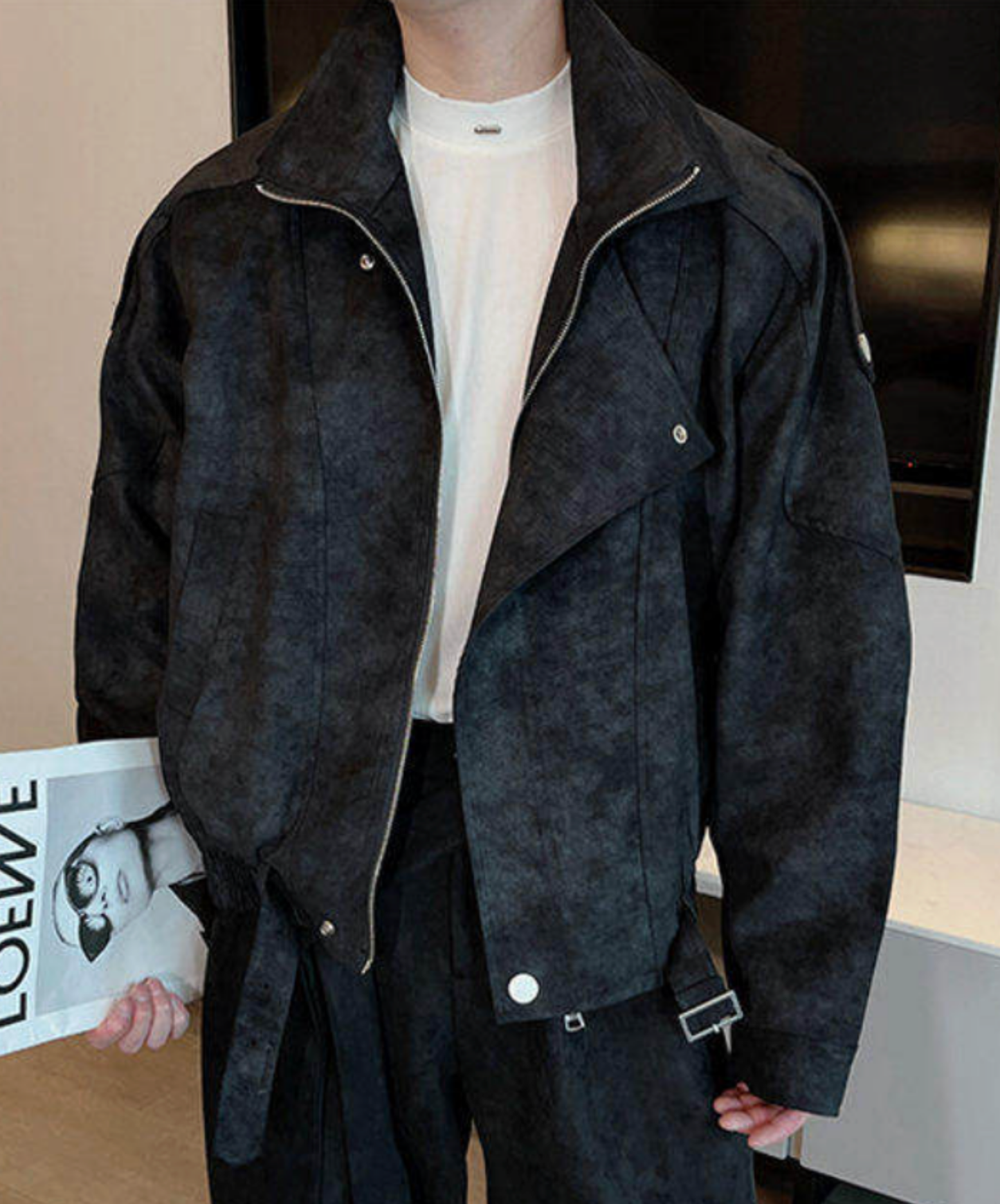 faux two-piece stand collar jacket EN2665