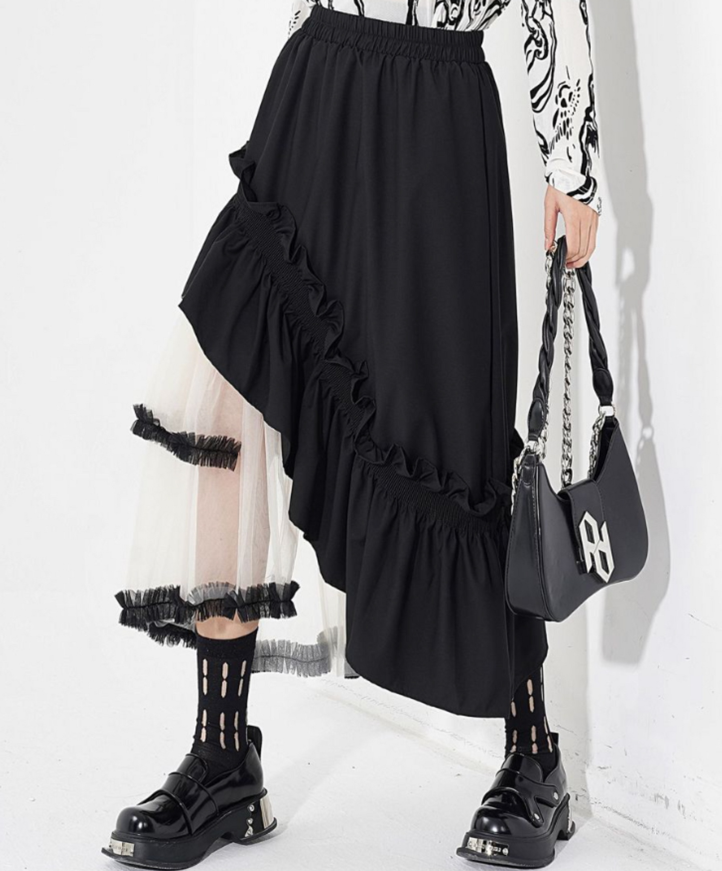 mixed material irregular design skirt EN2284