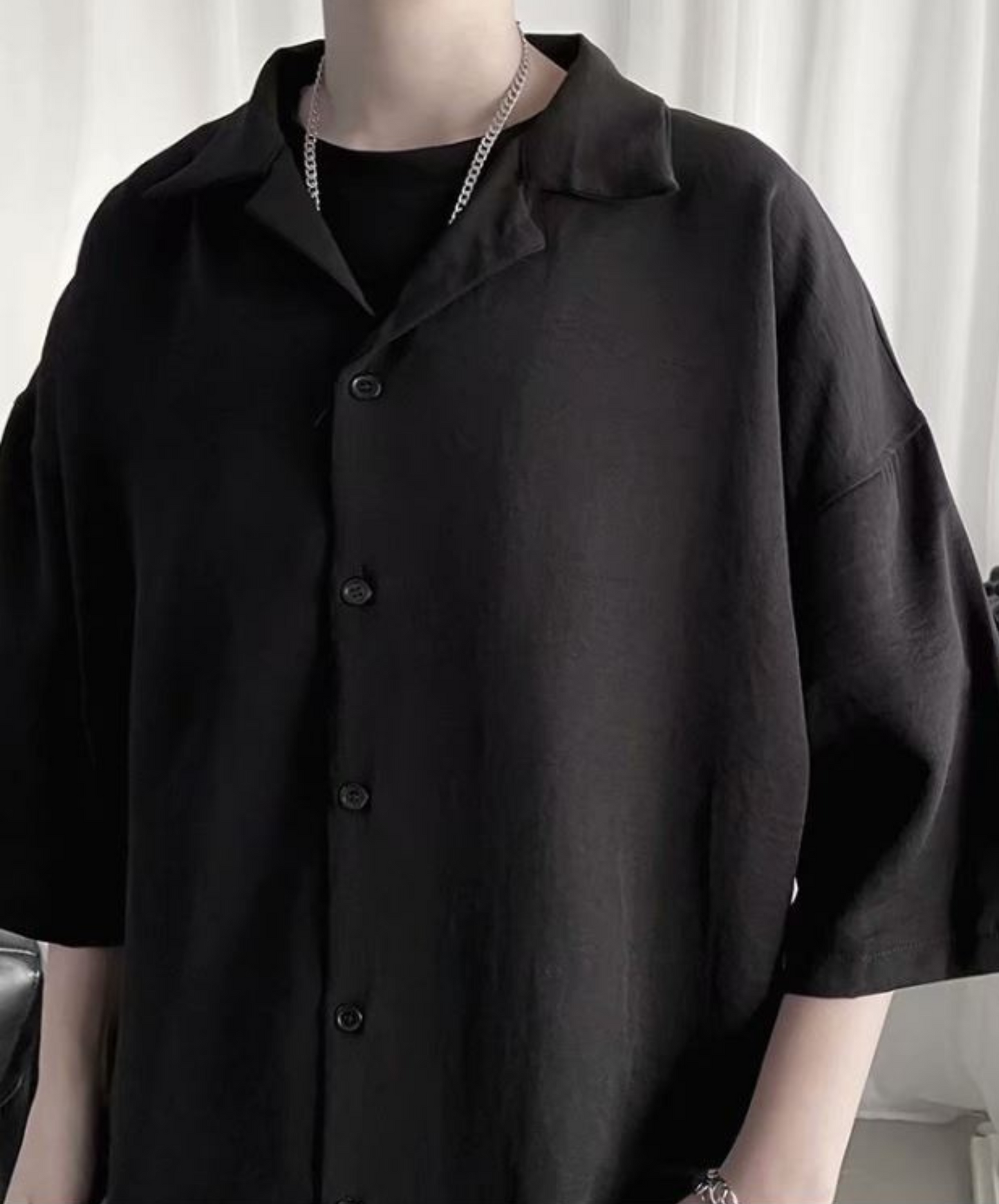 dark loose three quarter sleeve shirt EN867