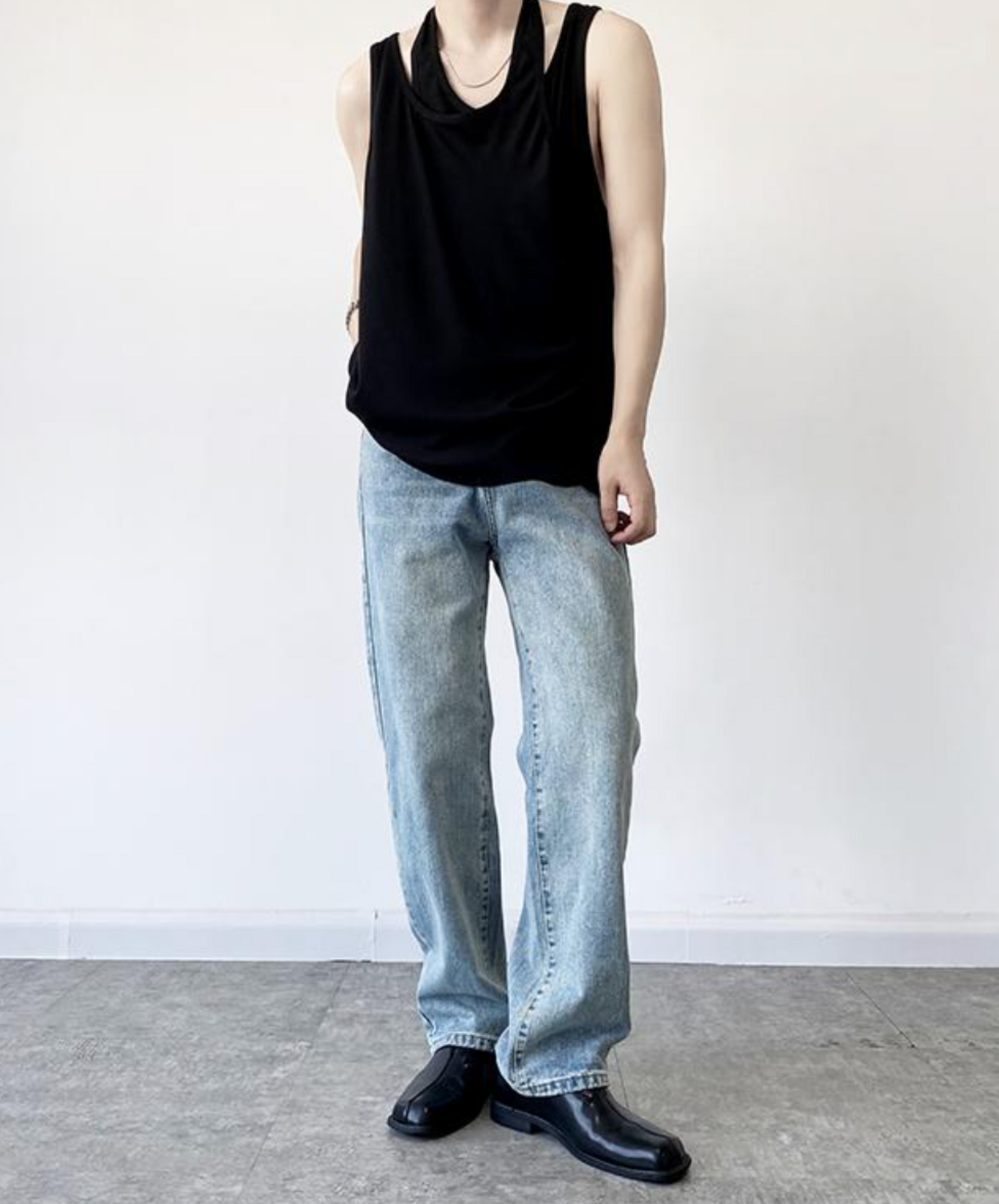 fake two piece sleeveless shirt EN2093