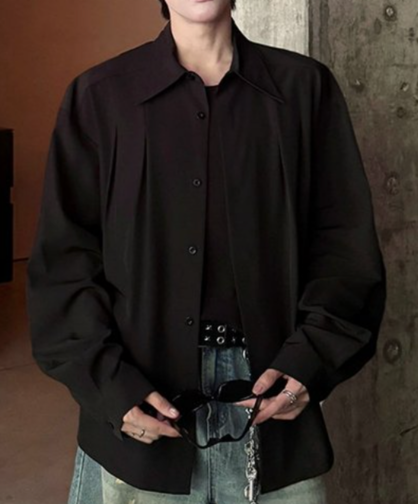 retro pleated drape shirt EN2310