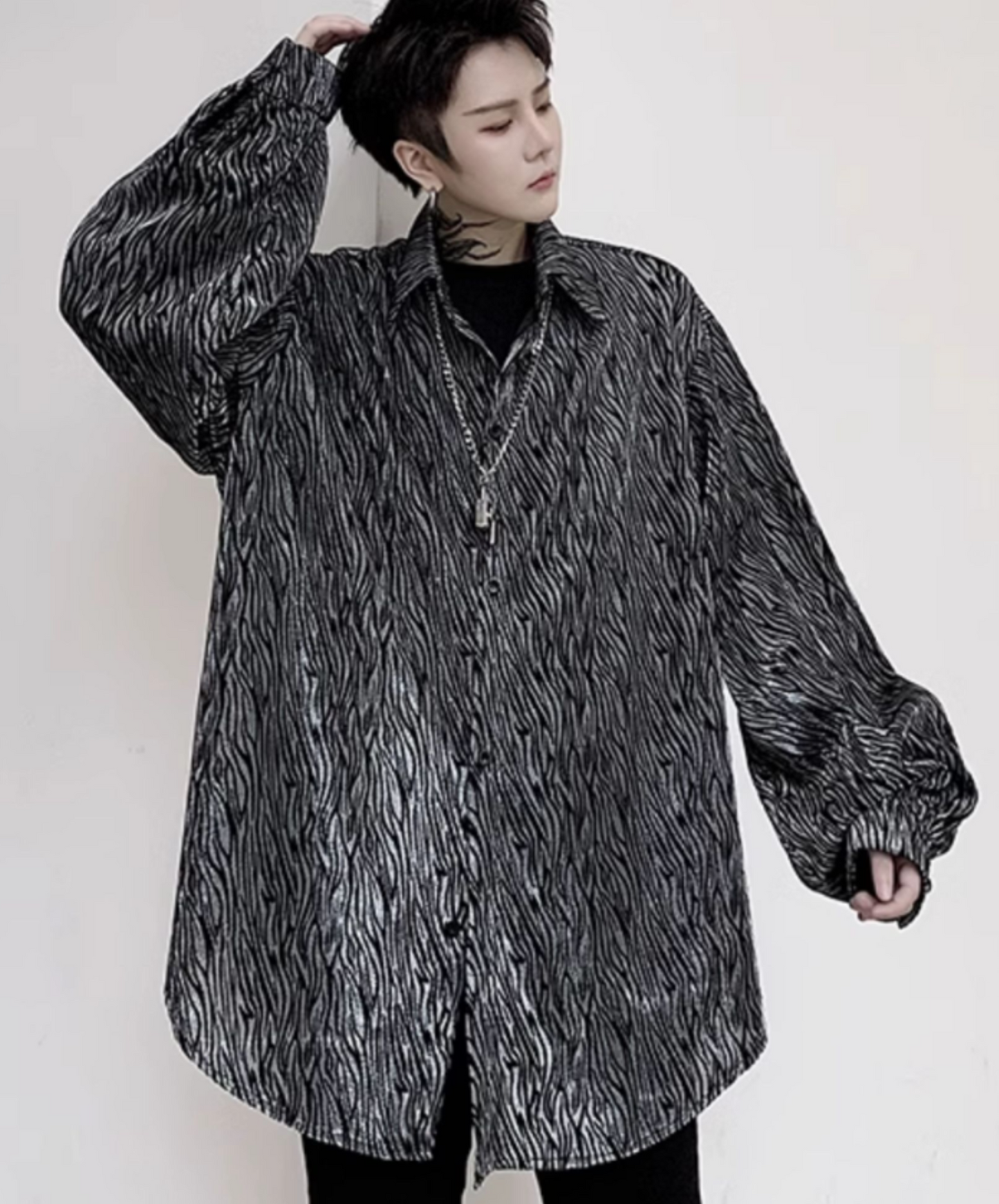 zebra print jacquard loose shirt EN2108
