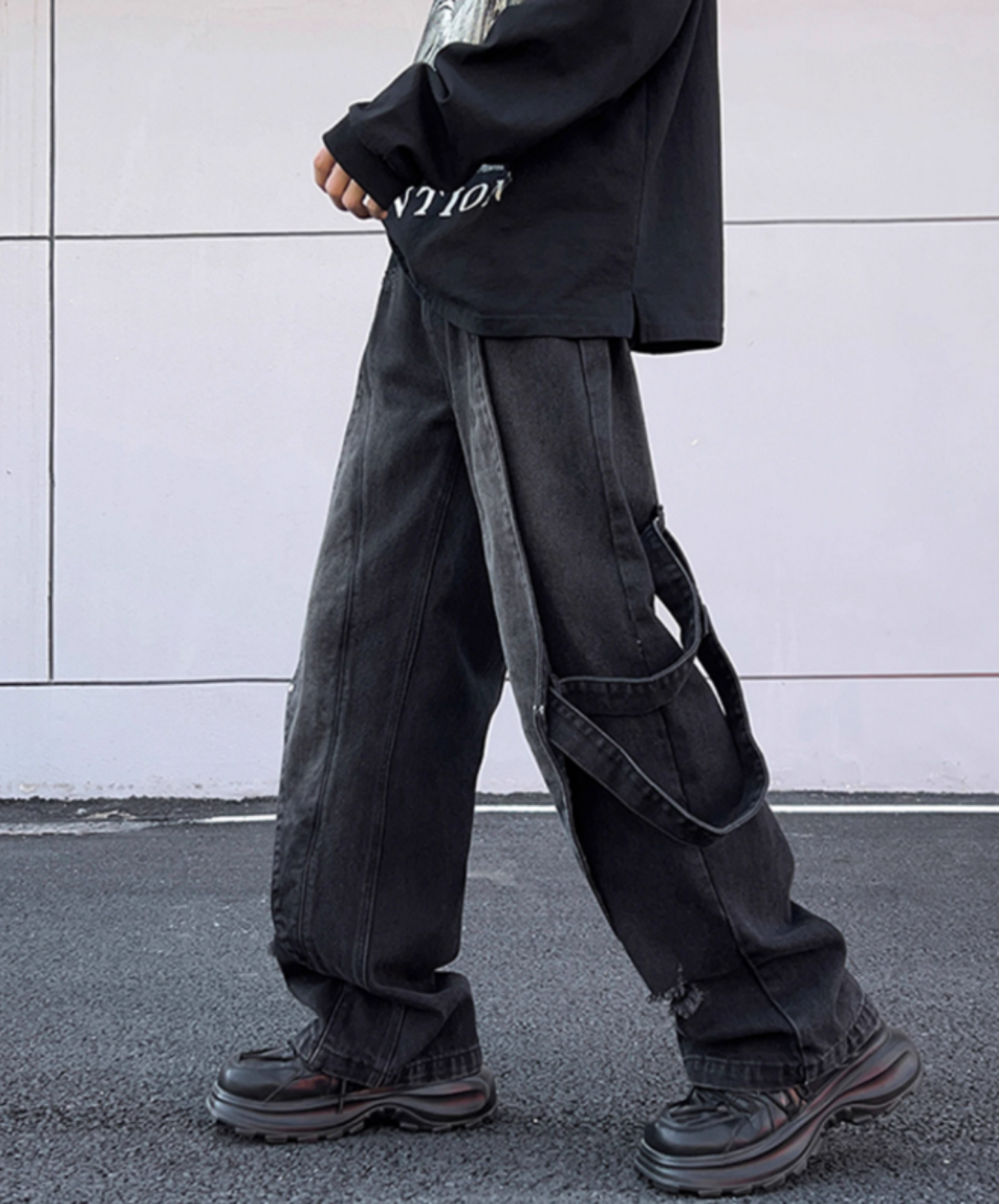 side belt decoration denim pants EN1874