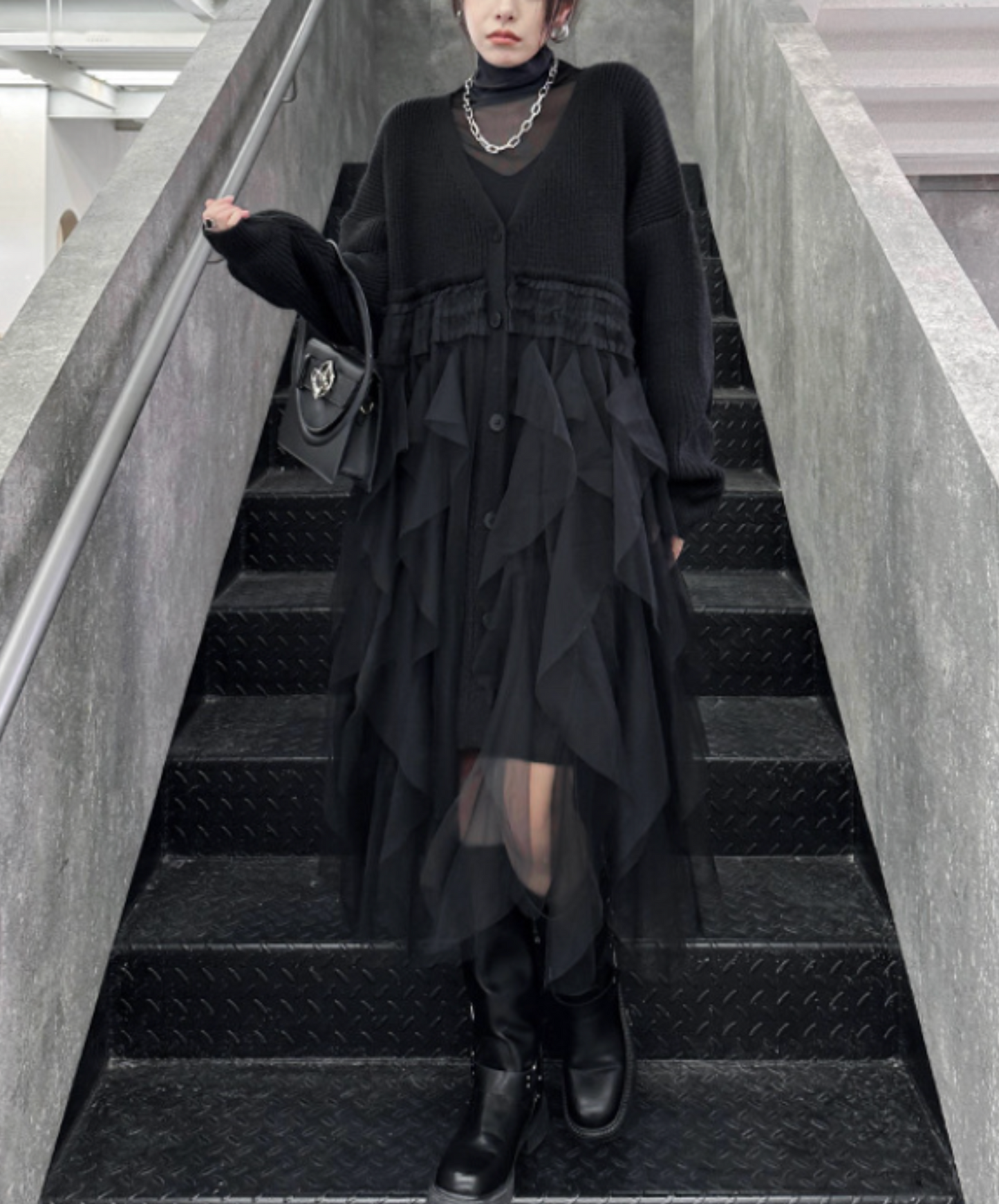 layered ruffle tulle cardigan EN2448