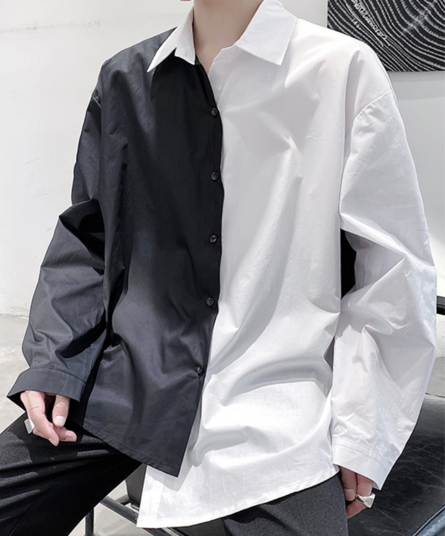 monotone contrast asymmetric shirt EN2046