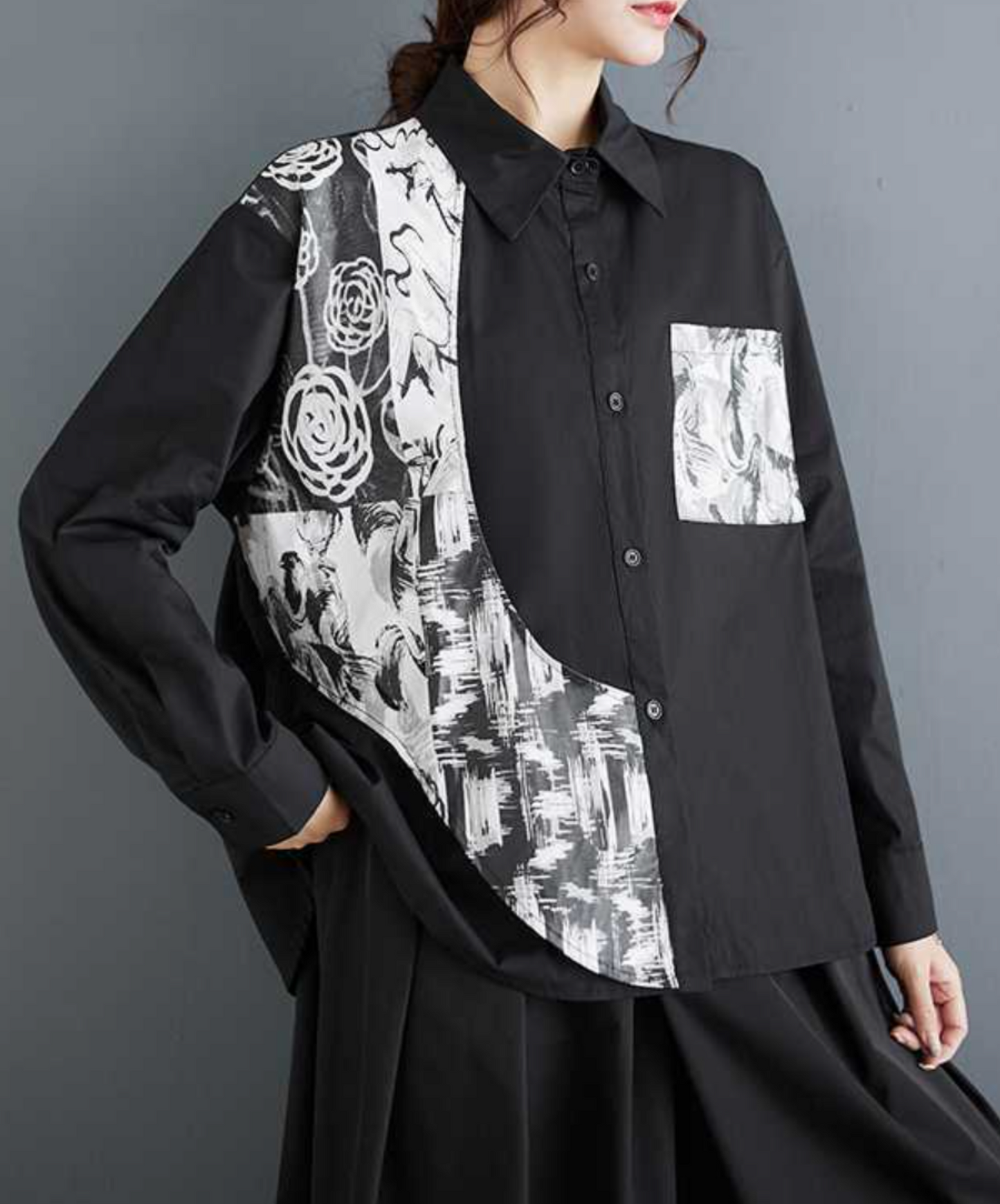 asymmetric splicing design shirt EN1652