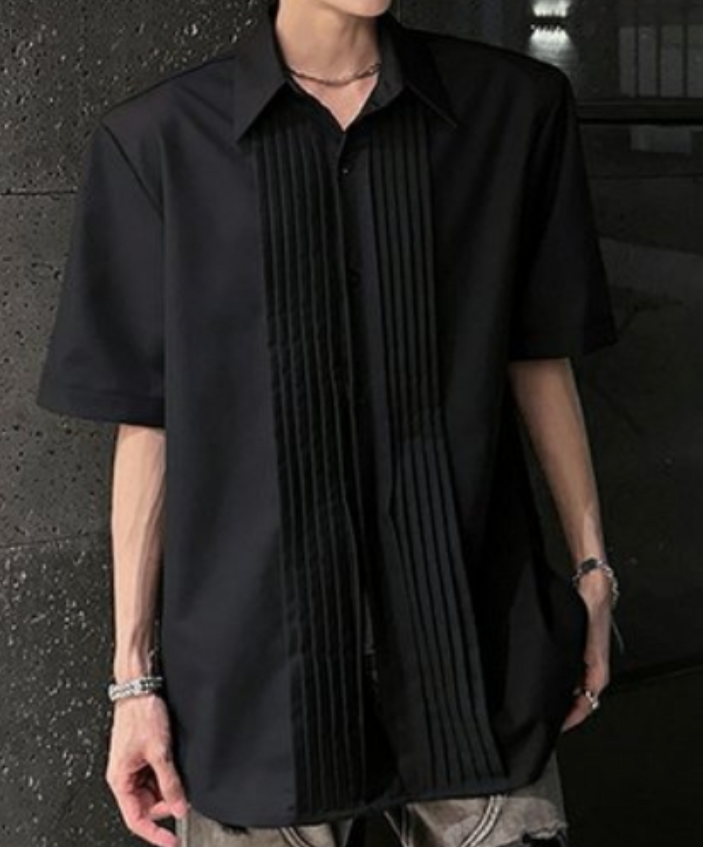 dark luxury pleated front design shirt EN2112