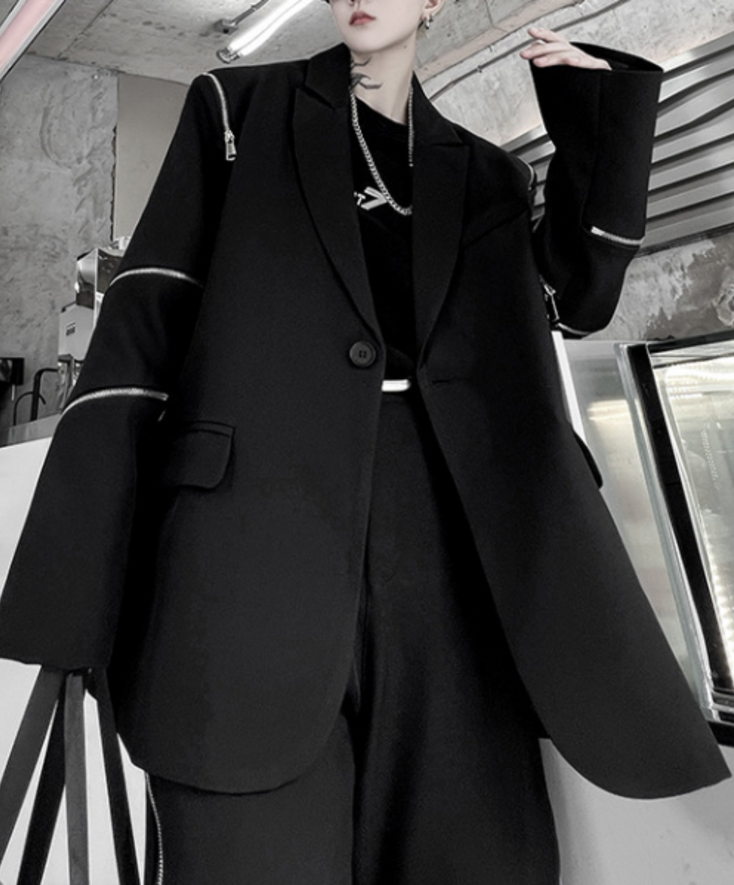 【style57】dark mode outfit set EN1854(jacket + sweater + pants set)