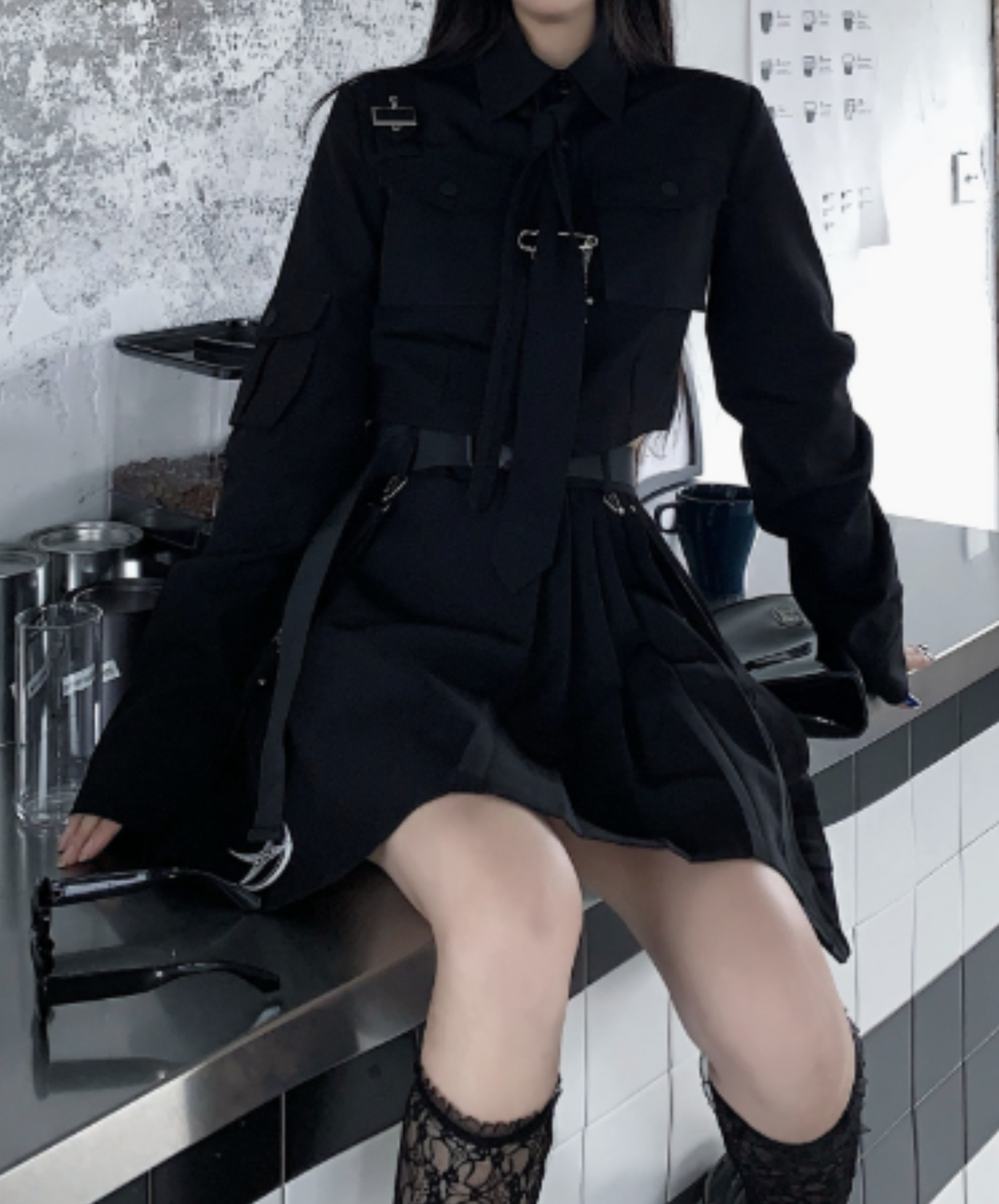 【style72】dark mode outfit set EN1981( shirt+ skirt set)