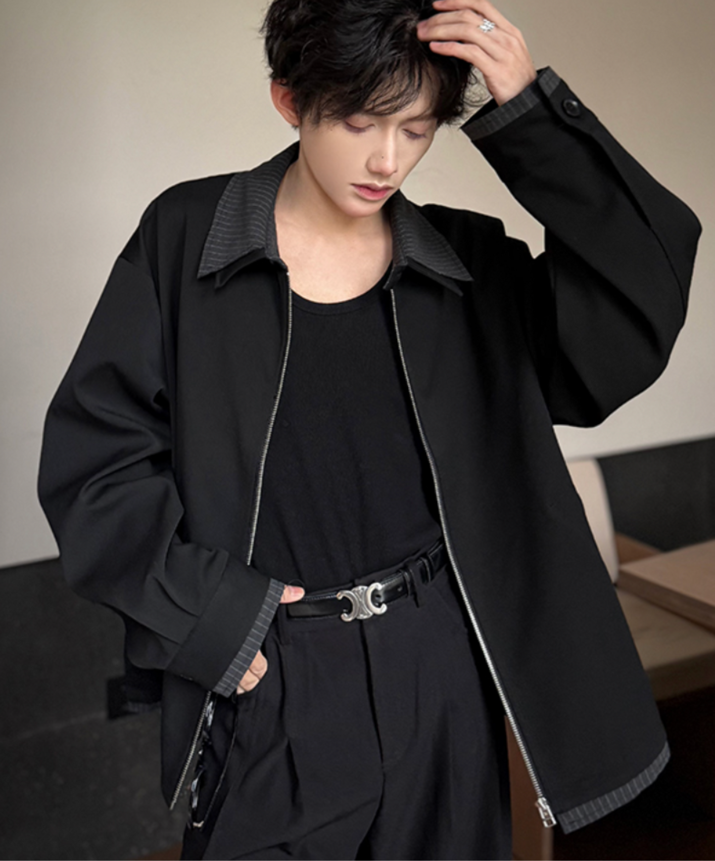stitched contrast double collar jacket EN2015