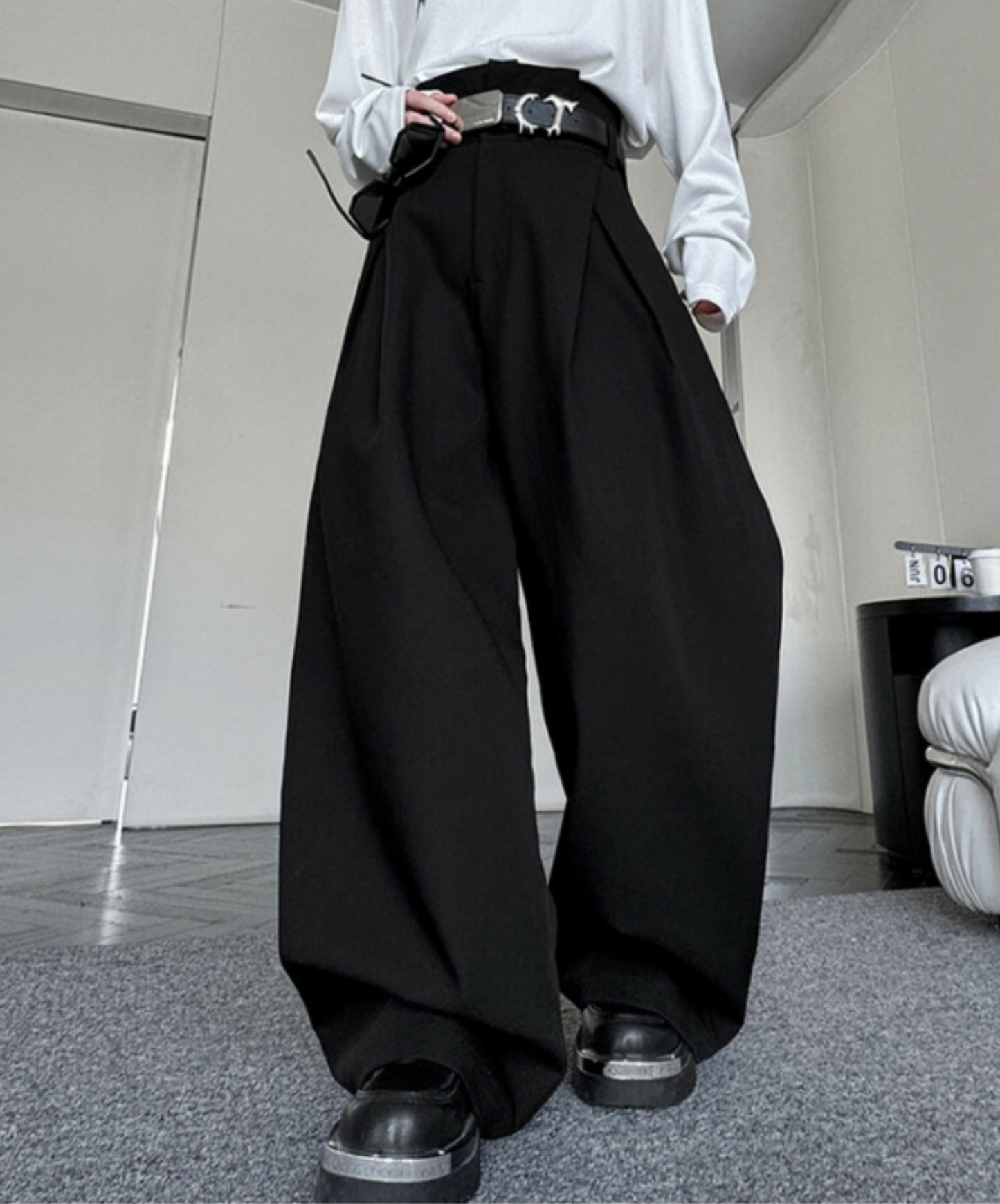 smooth drape texture wide pants EN2339