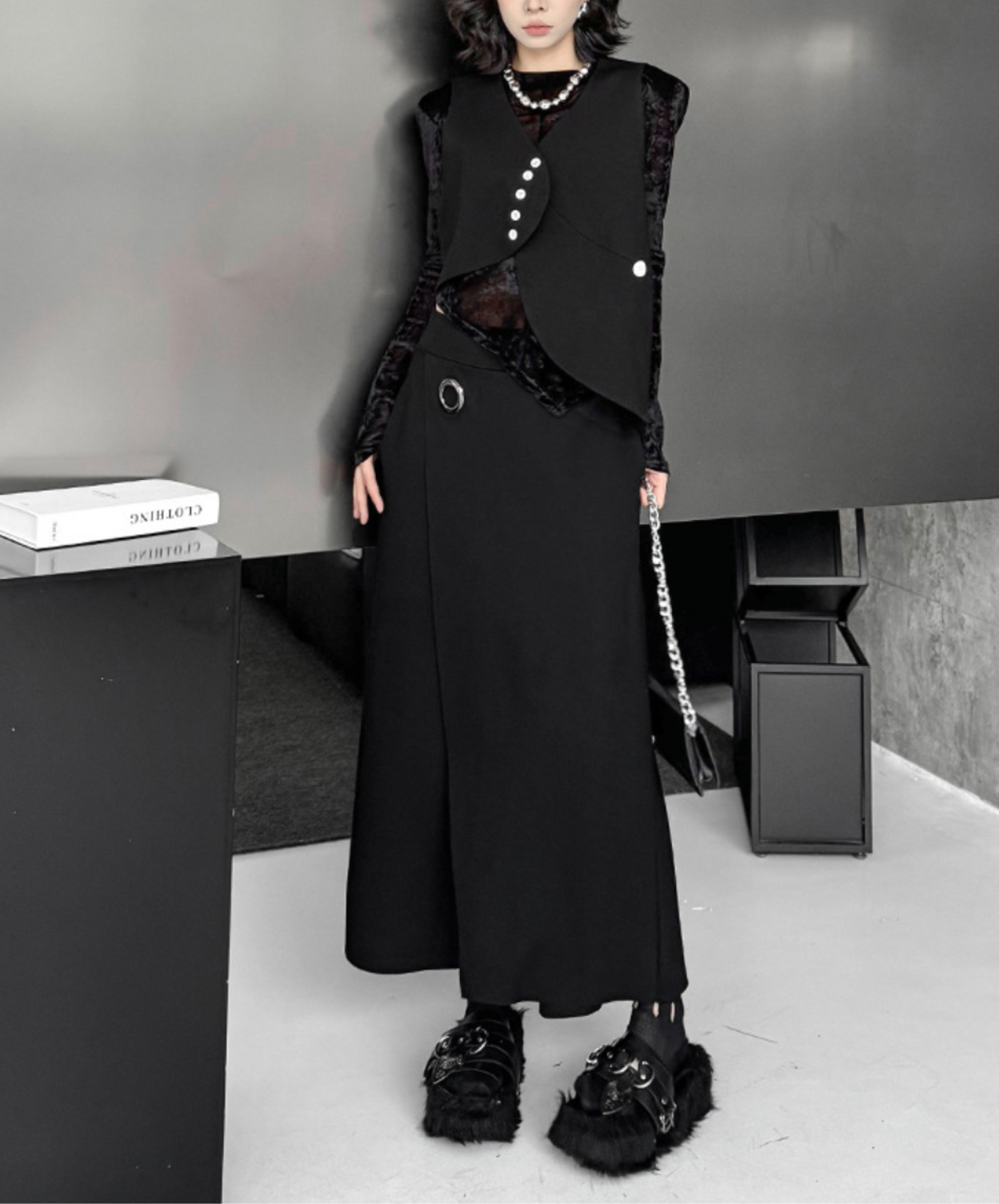 silver metal ring included wide pants EN2332