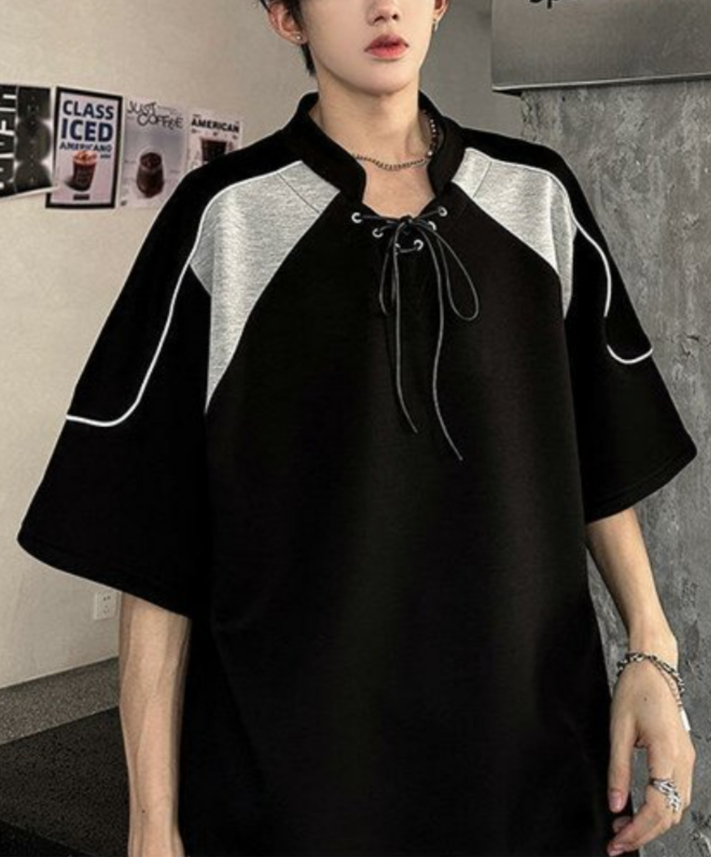 contrast stitched drawstring t-shirt EN2203