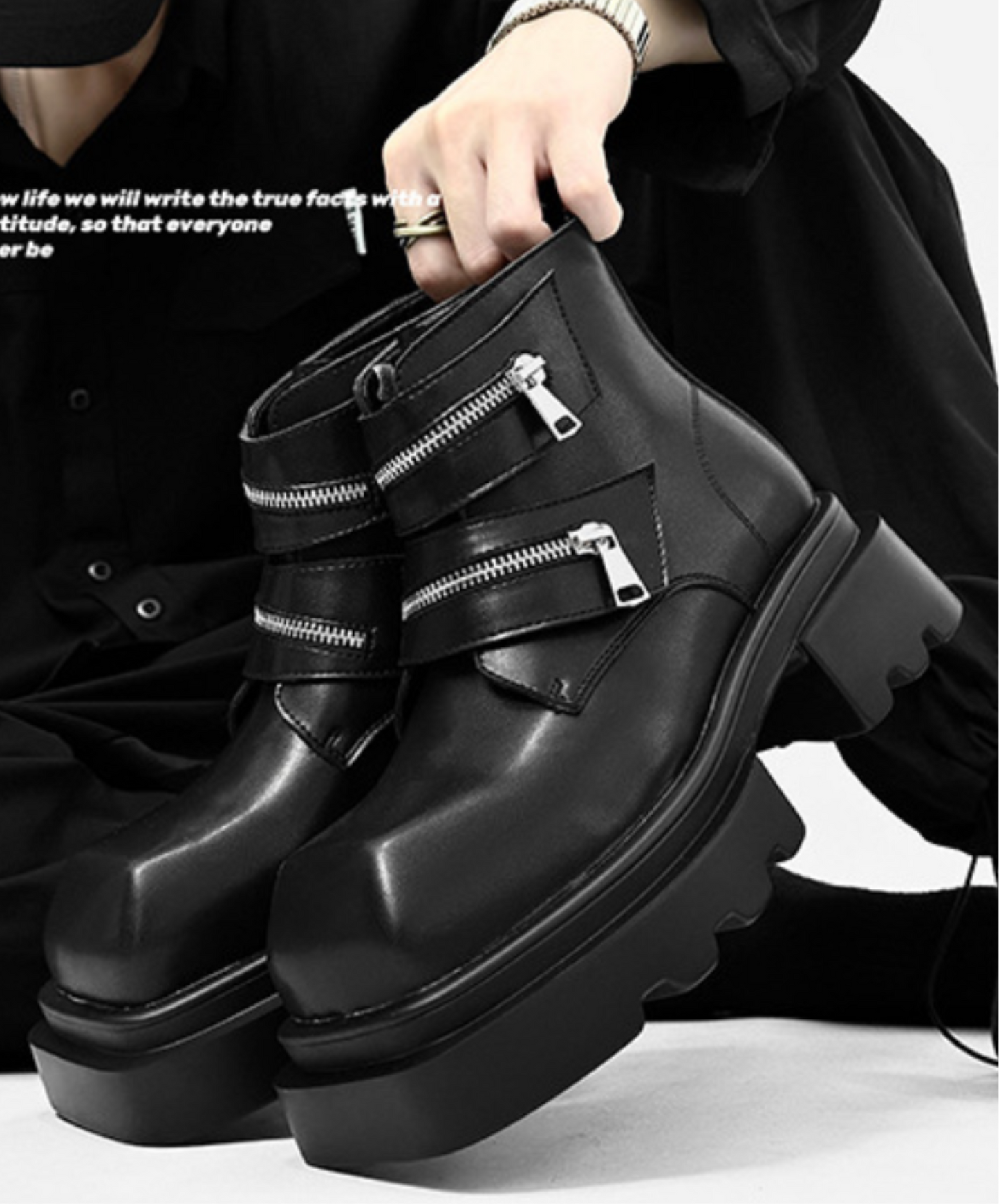 double zip design thick sole boots EN2129
