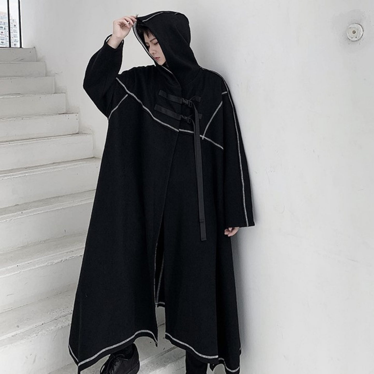 dark hooded coat EN217