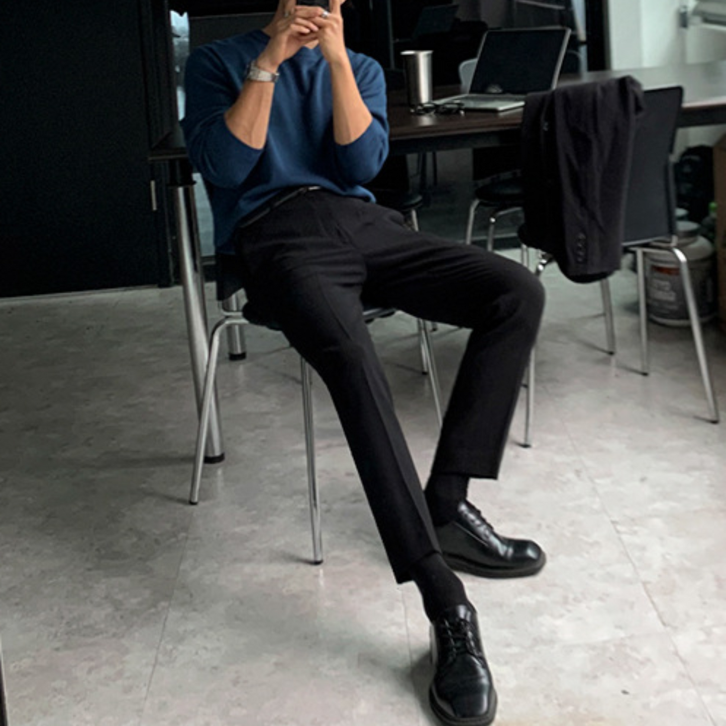 slim black slacks pants EN318