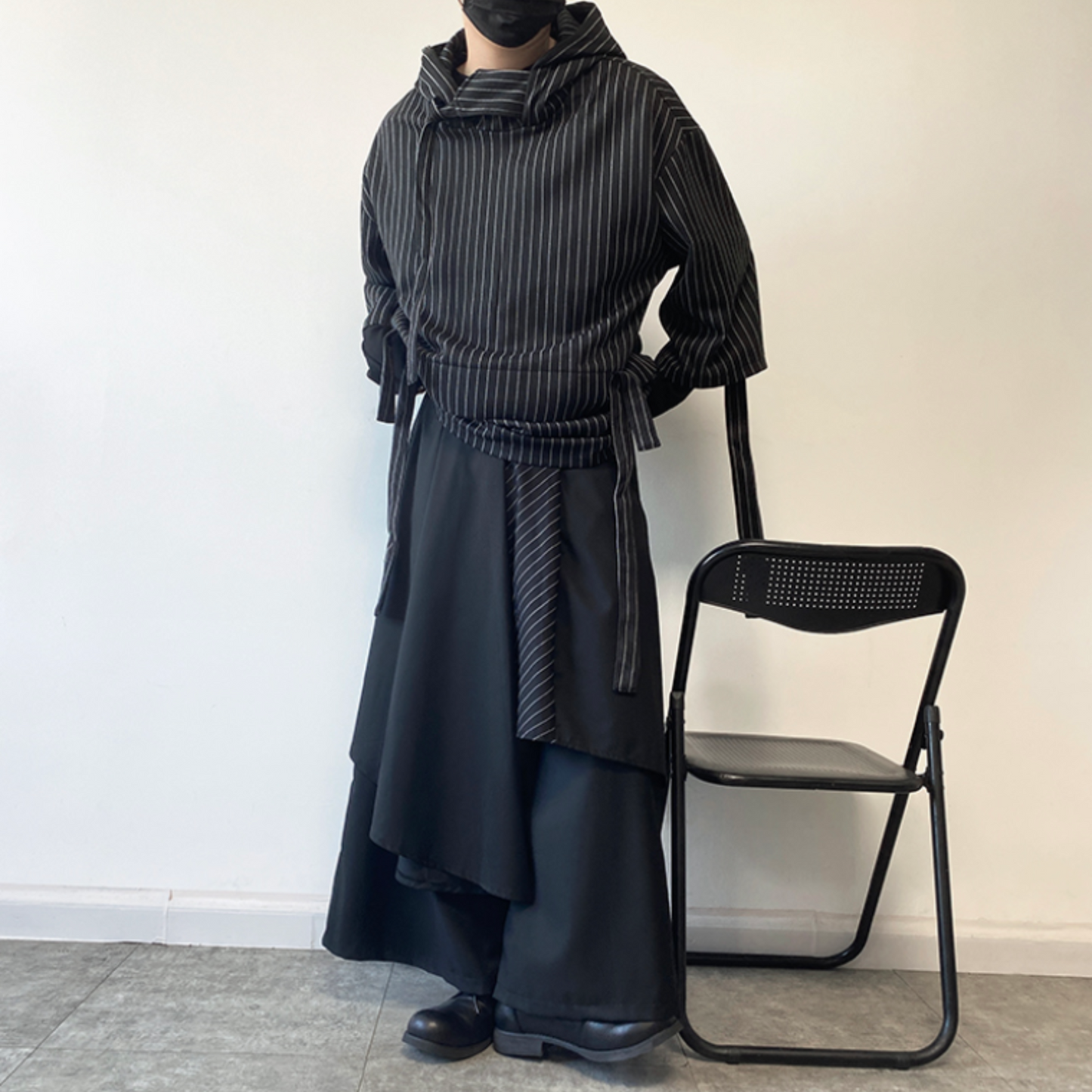 striped three quarter sleeve hoodie EN432