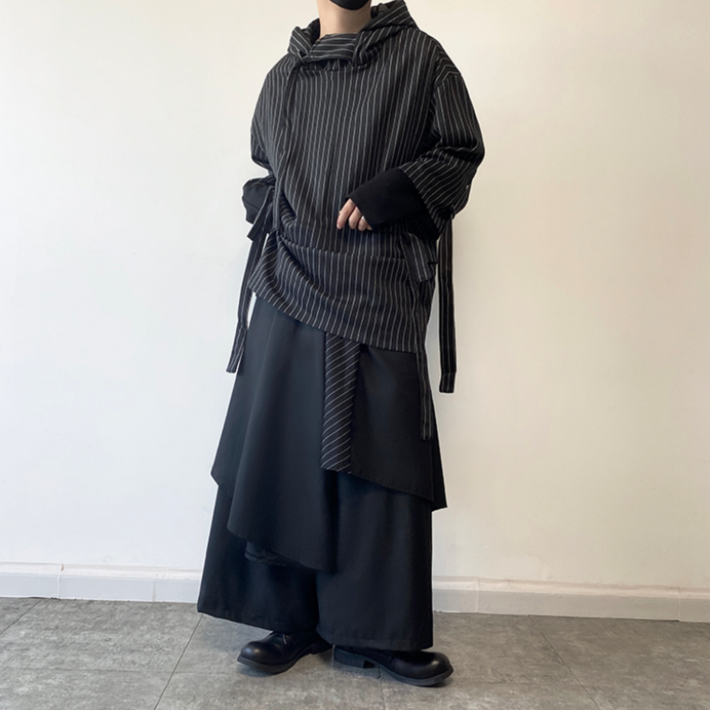 striped three quarter sleeve hoodie EN432