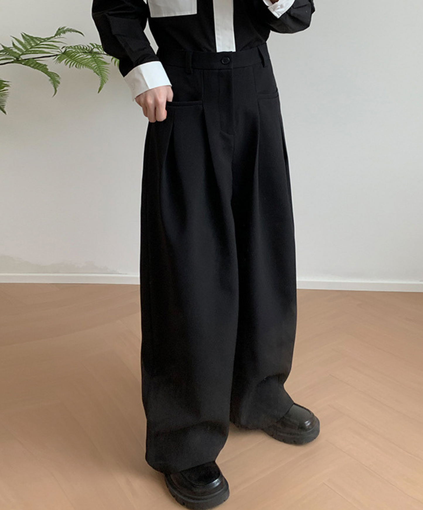 dark loose wide mop pants EN804