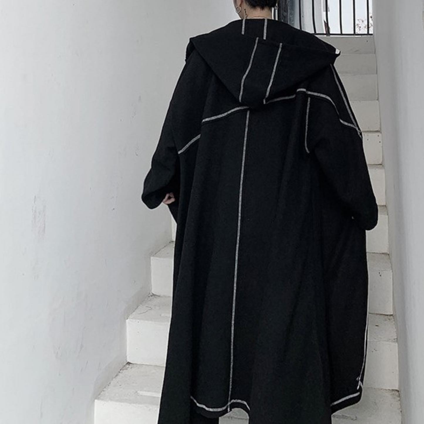 dark hooded coat EN217