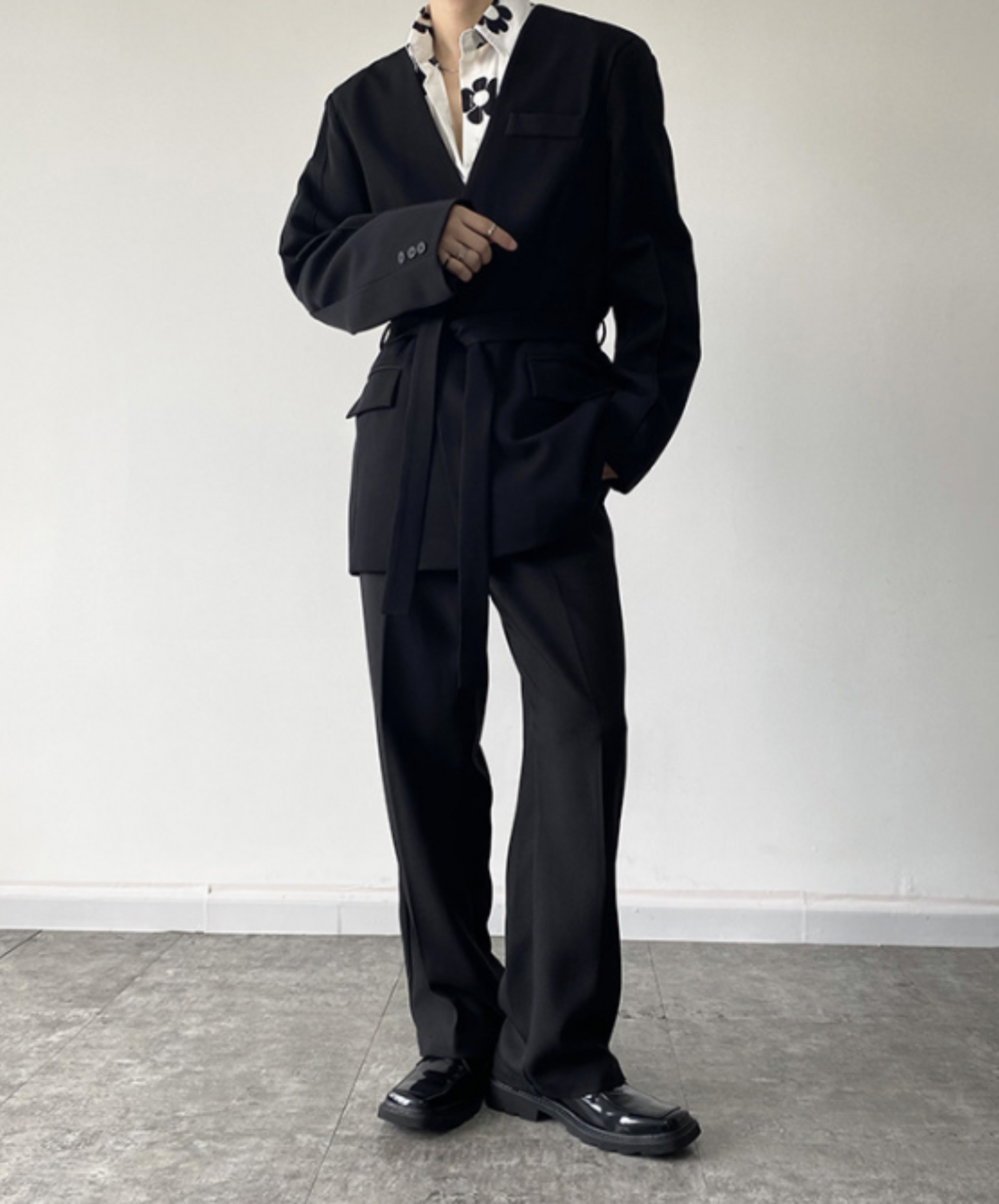 collarless belt jacket EN590