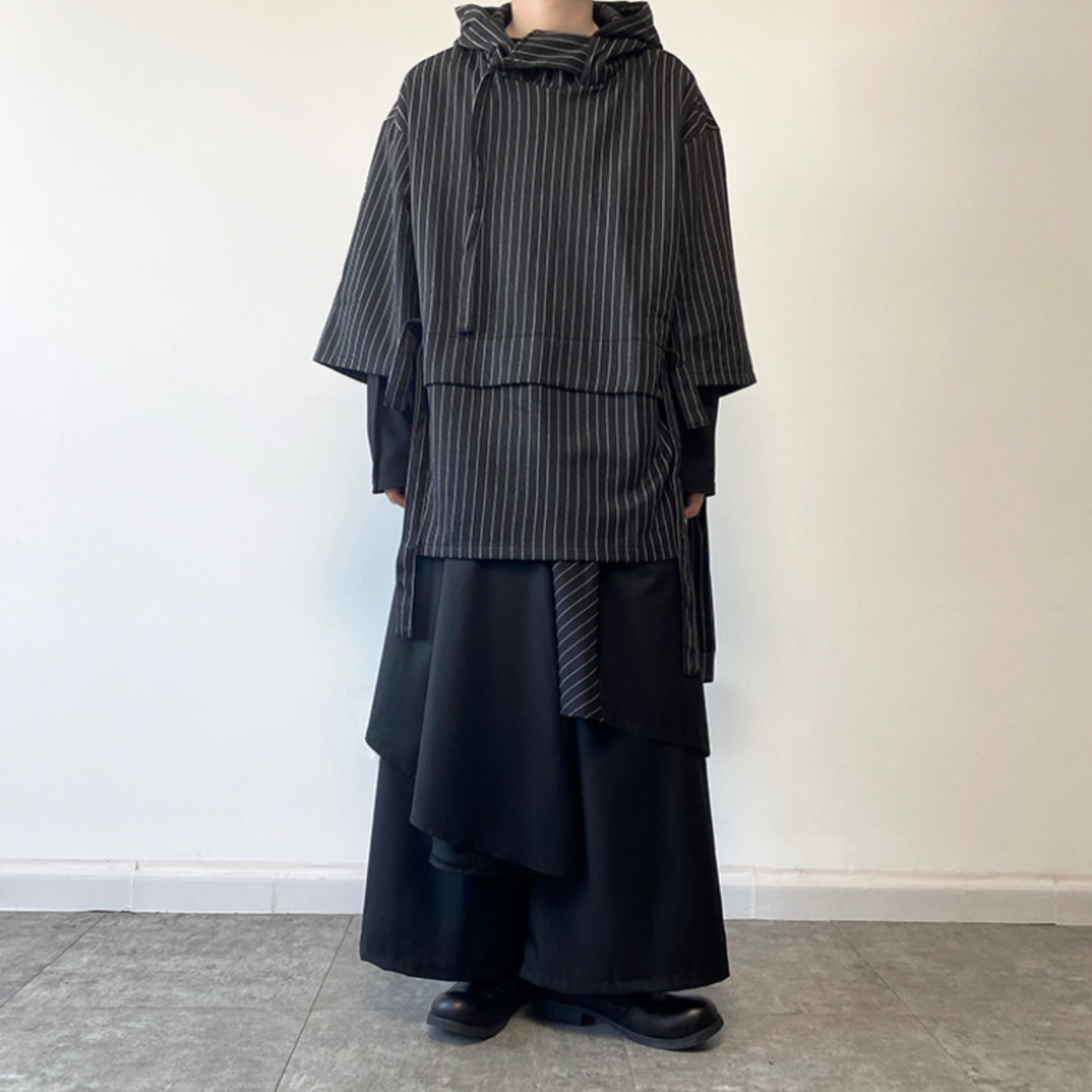 striped three quarter sleeve hoodie EN432